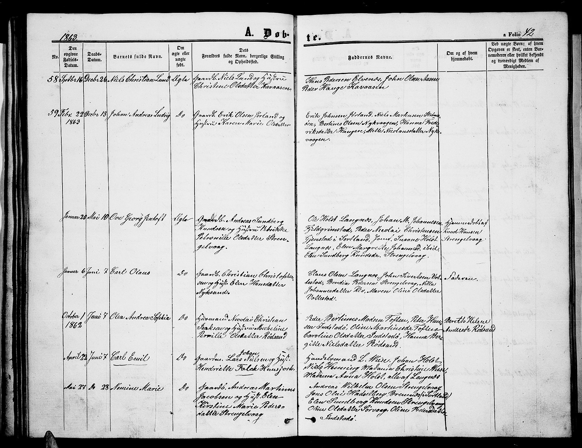 Ministerialprotokoller, klokkerbøker og fødselsregistre - Nordland, AV/SAT-A-1459/893/L1347: Parish register (copy) no. 893C02, 1858-1866, p. 42