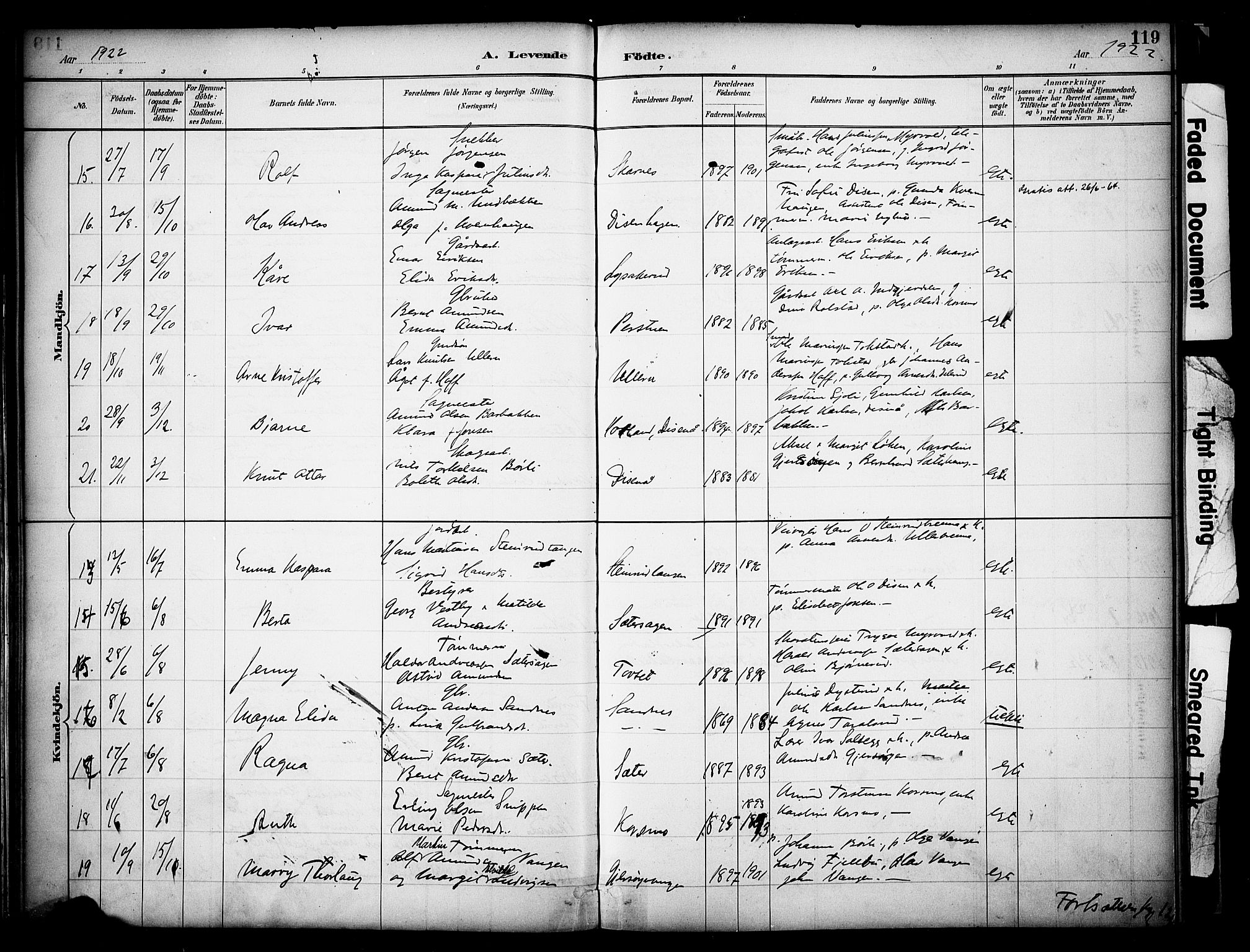 Sør-Odal prestekontor, AV/SAH-PREST-030/H/Ha/Haa/L0008: Parish register (official) no. 8, 1886-1922, p. 119