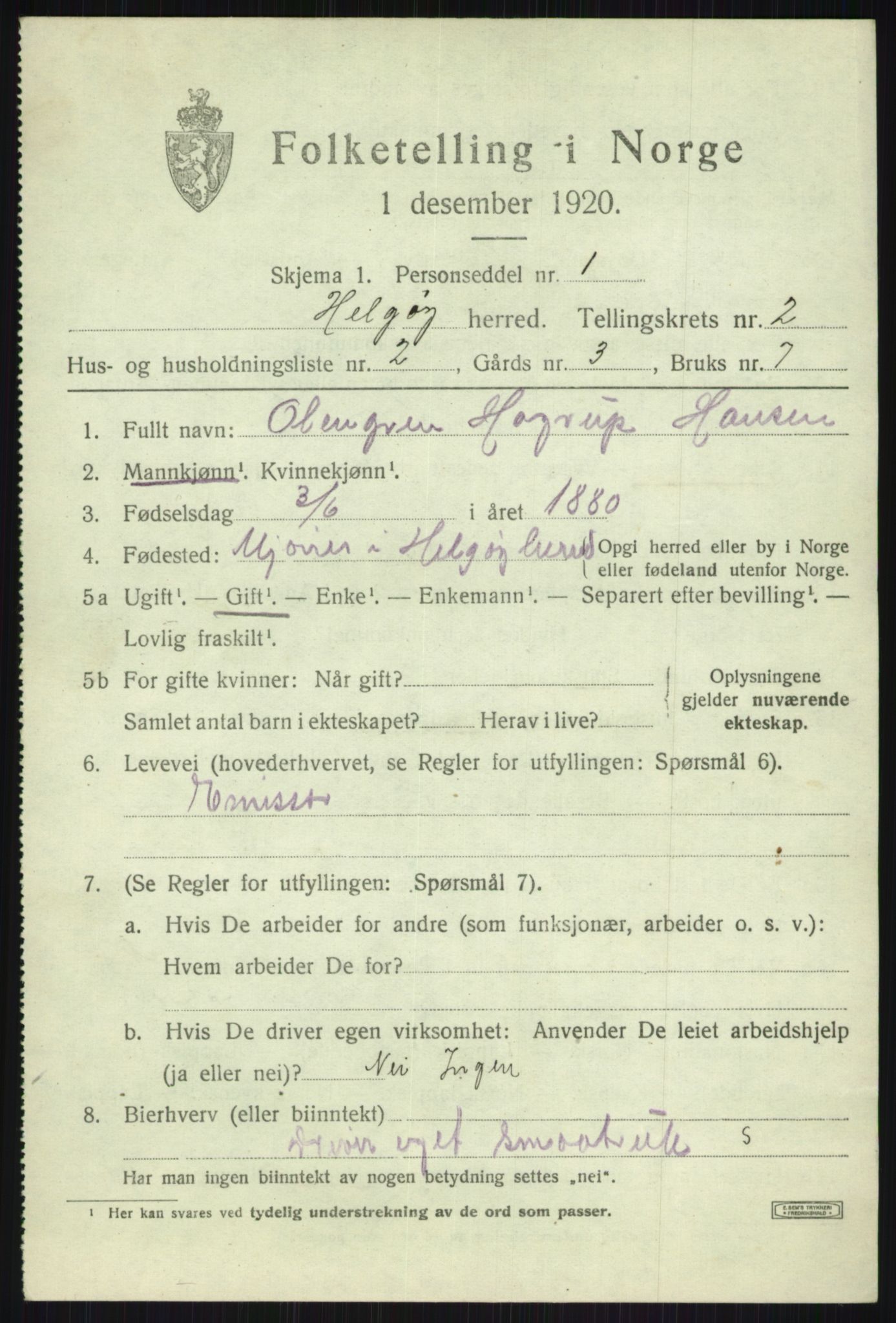 SATØ, 1920 census for Helgøy, 1920, p. 1145