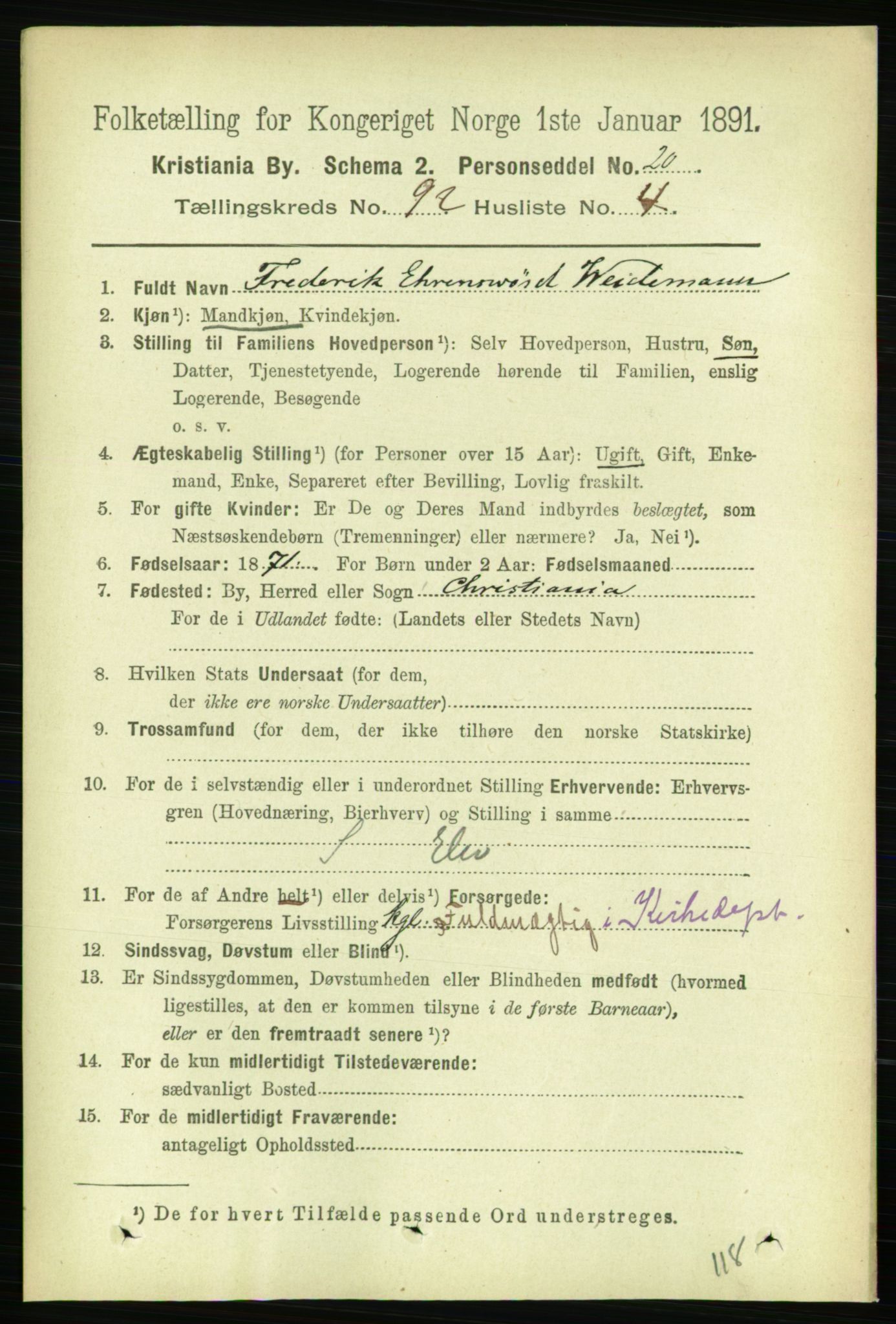 RA, 1891 census for 0301 Kristiania, 1891, p. 45052