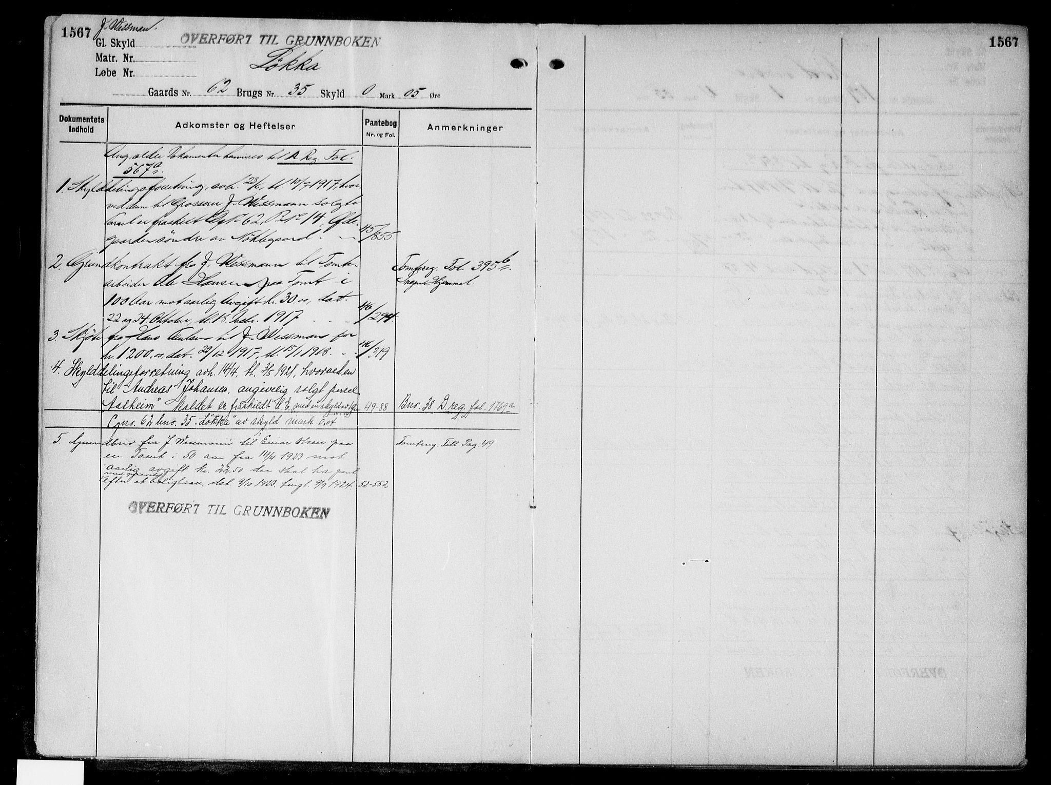 Onsøy sorenskriveri, SAO/A-10474/G/Gb/Gbb/L0006: Mortgage register no. II D, 1917, p. 1567