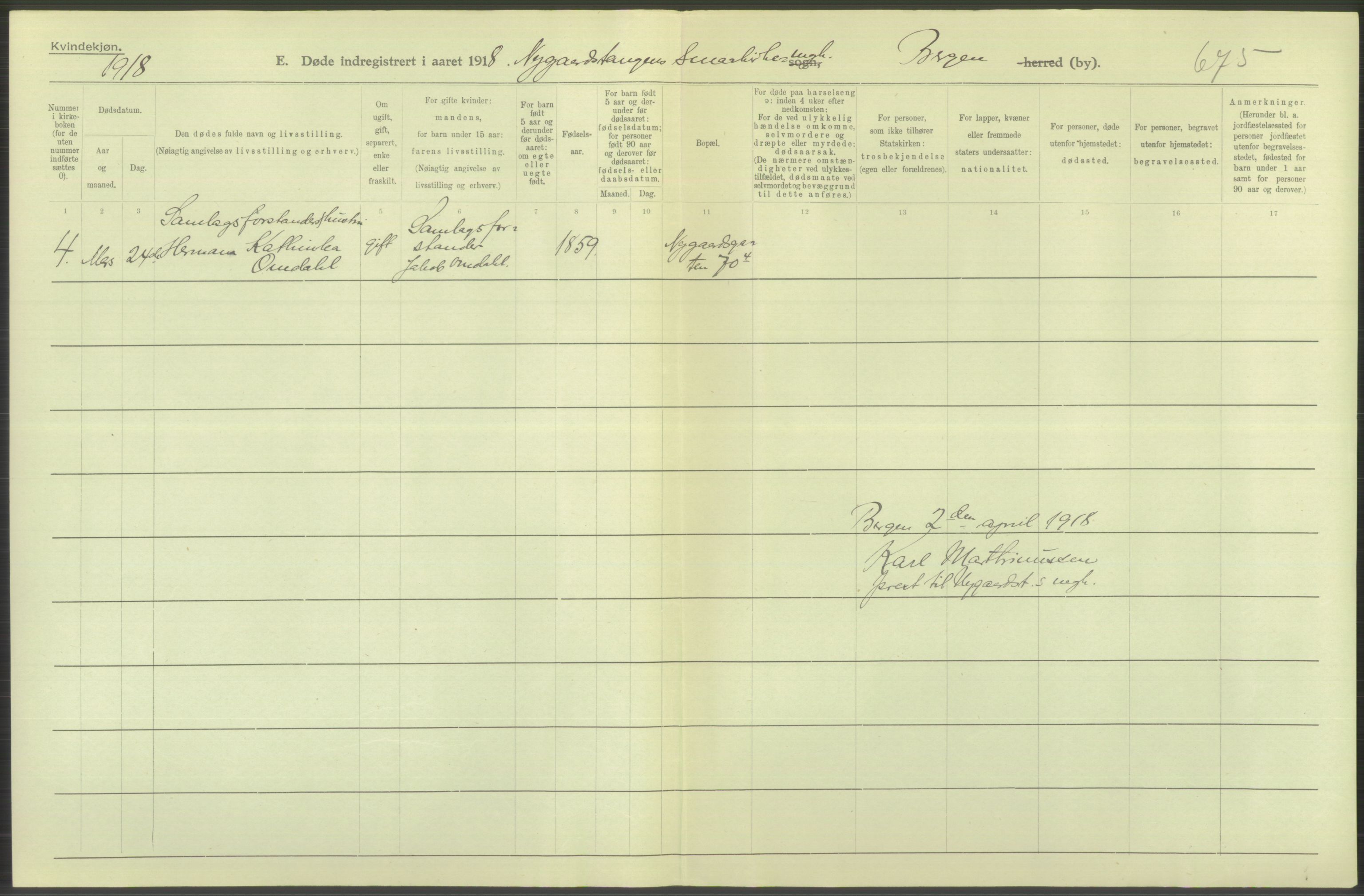 Statistisk sentralbyrå, Sosiodemografiske emner, Befolkning, RA/S-2228/D/Df/Dfb/Dfbh/L0039: Bergen: Døde., 1918, p. 488