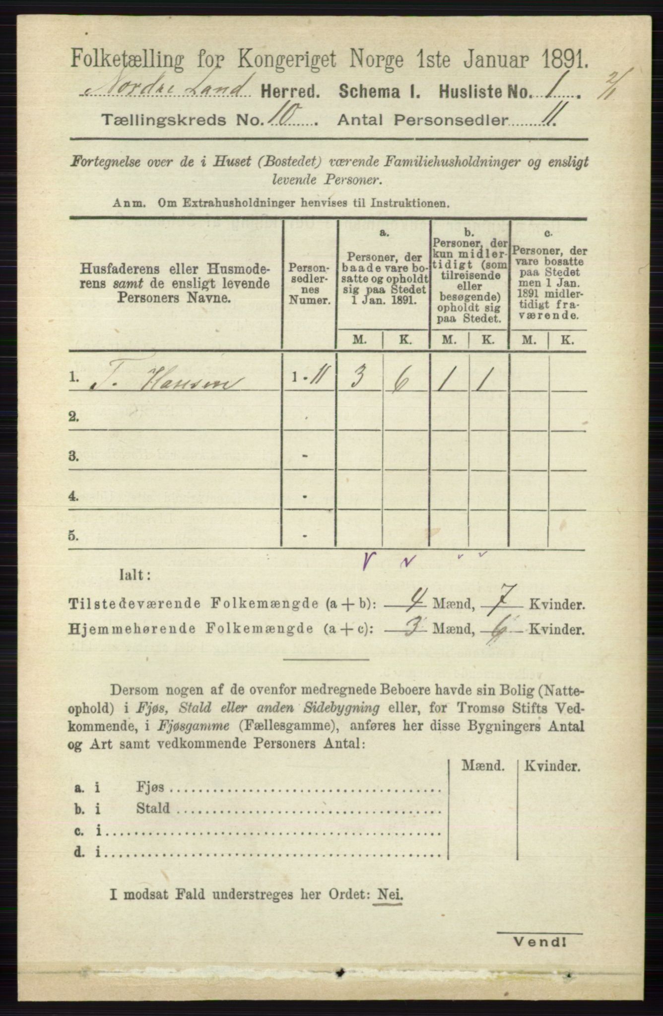 RA, 1891 census for 0538 Nordre Land, 1891, p. 2771