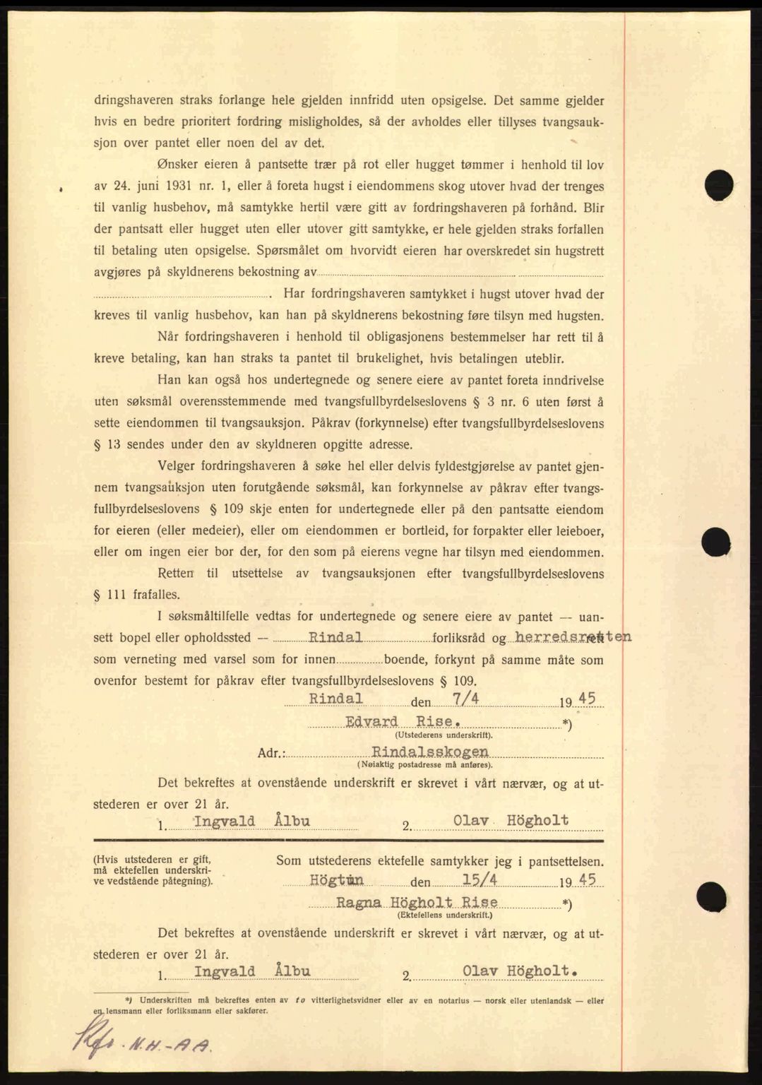 Nordmøre sorenskriveri, AV/SAT-A-4132/1/2/2Ca: Mortgage book no. B92, 1944-1945, Diary no: : 1177/1945