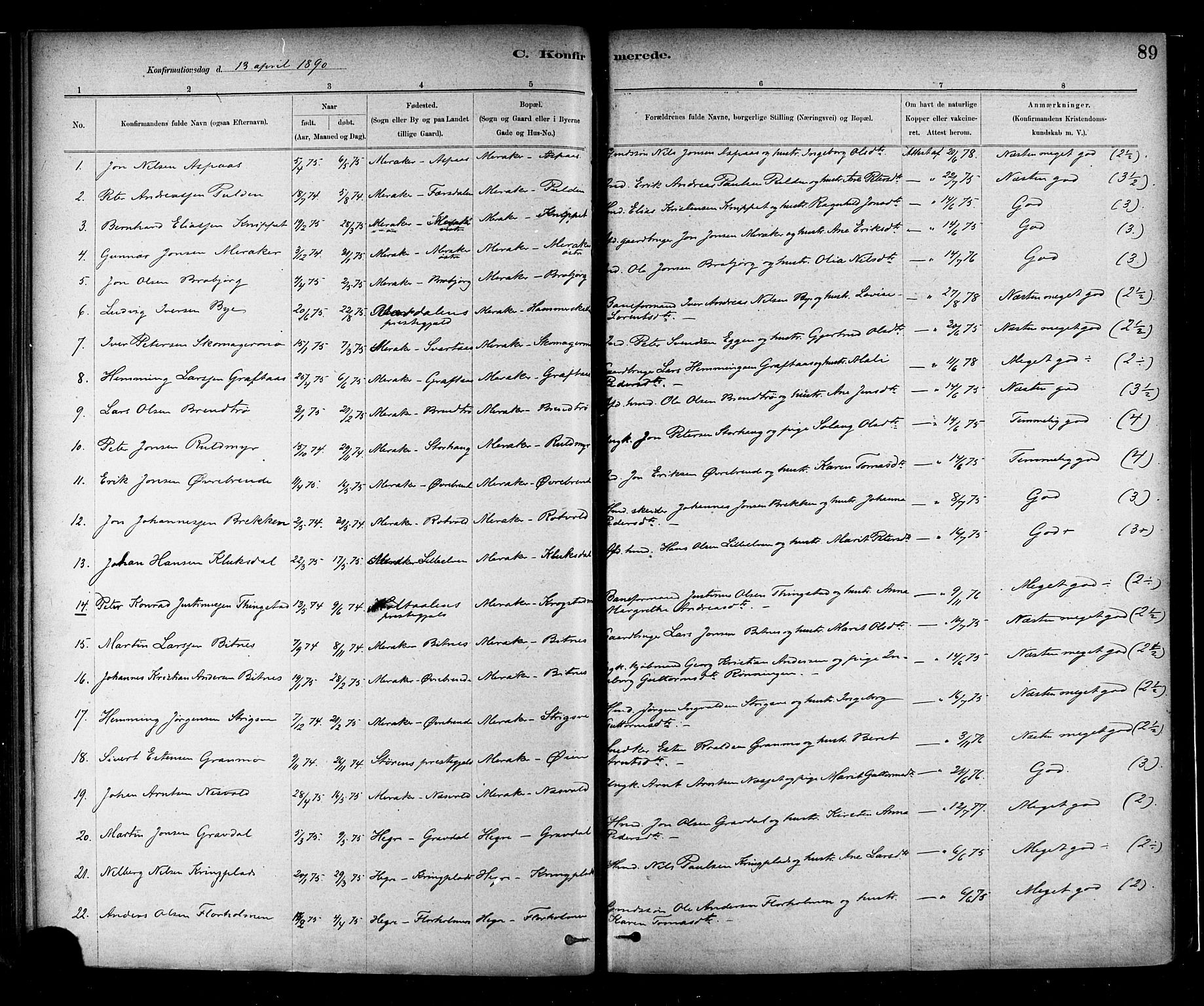 Ministerialprotokoller, klokkerbøker og fødselsregistre - Nord-Trøndelag, AV/SAT-A-1458/706/L0047: Parish register (official) no. 706A03, 1878-1892, p. 89