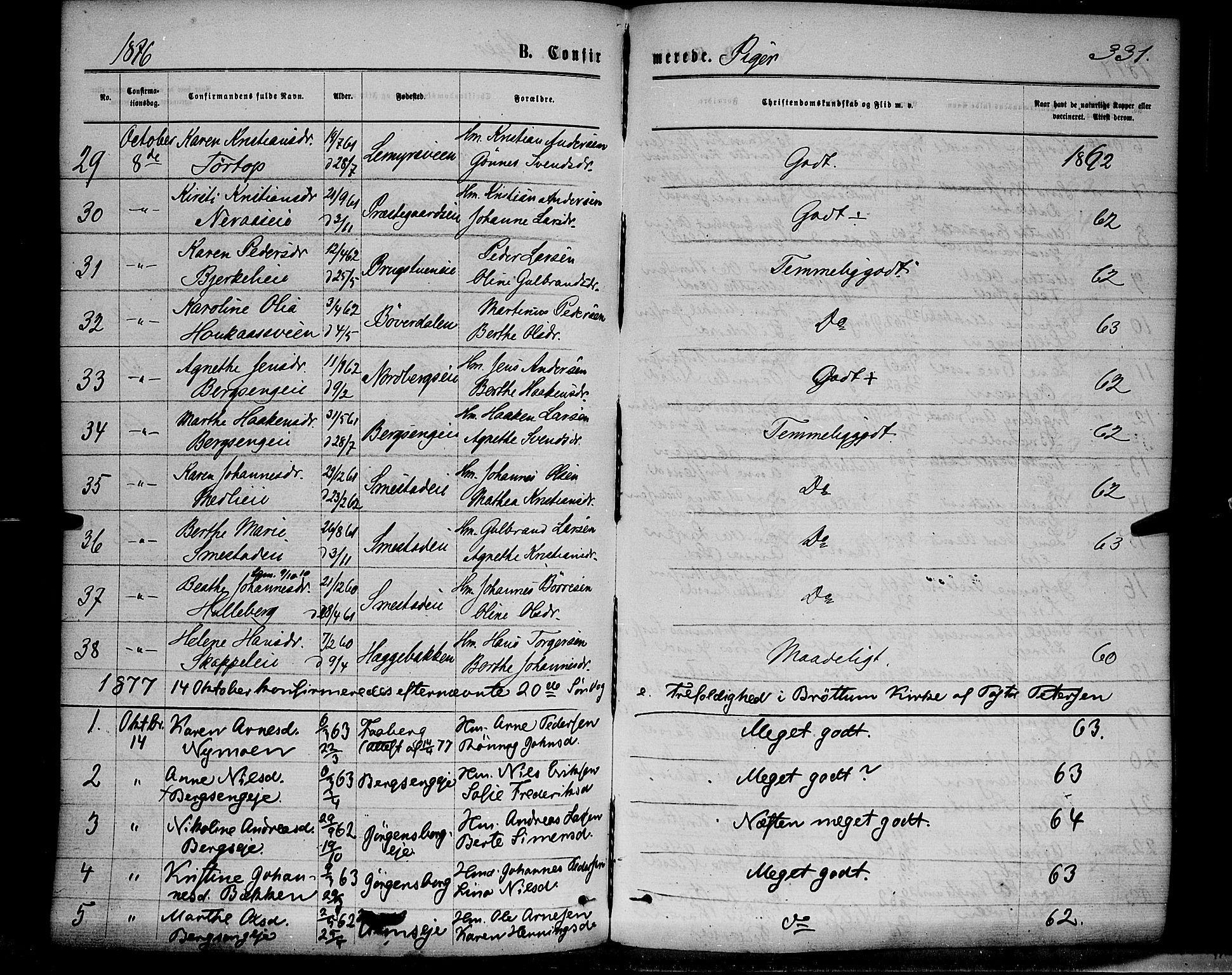 Ringsaker prestekontor, SAH/PREST-014/K/Ka/L0011: Parish register (official) no. 11, 1870-1878, p. 331