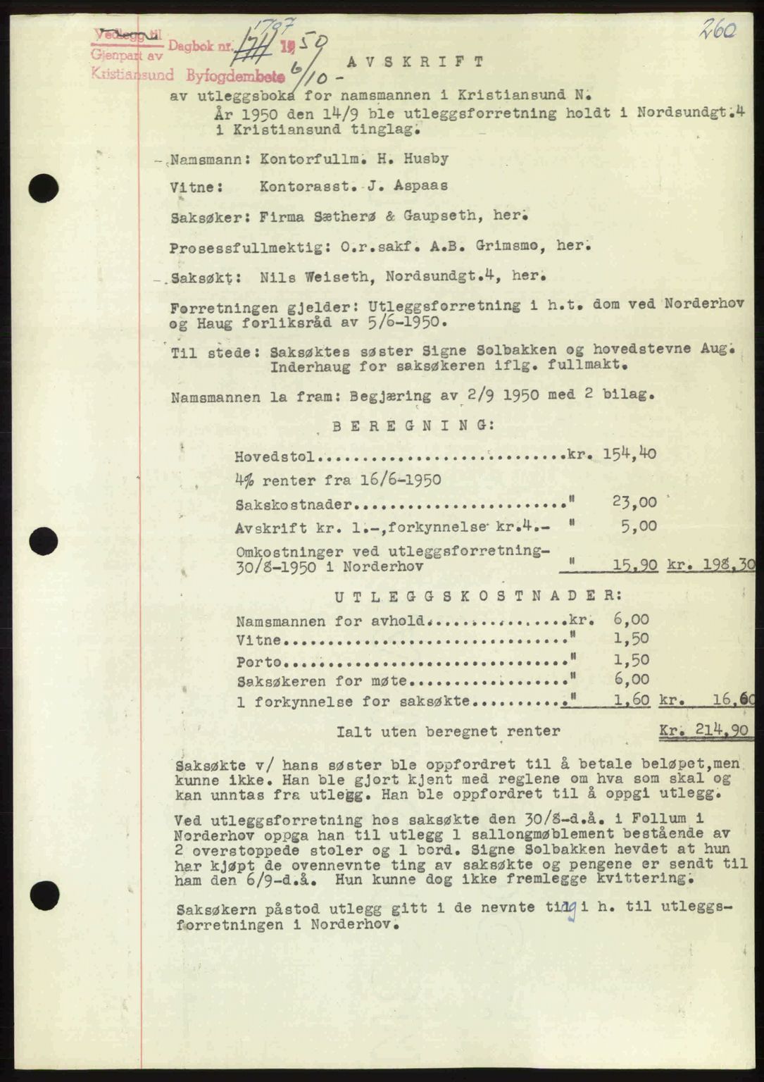 Kristiansund byfogd, AV/SAT-A-4587/A/27: Mortgage book no. 50, 1950-1950, Diary no: : 1707/1950