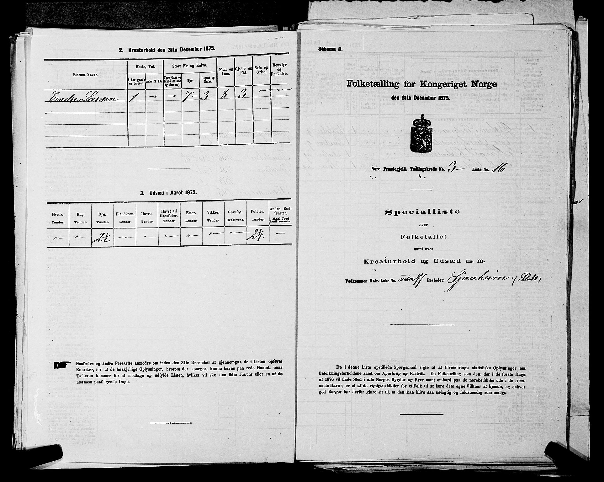 SAKO, 1875 census for 0633P Nore, 1875, p. 424