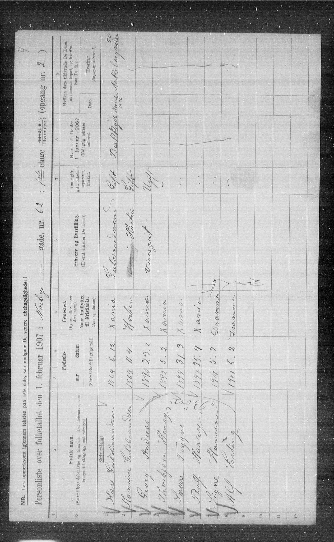 OBA, Municipal Census 1907 for Kristiania, 1907, p. 36955