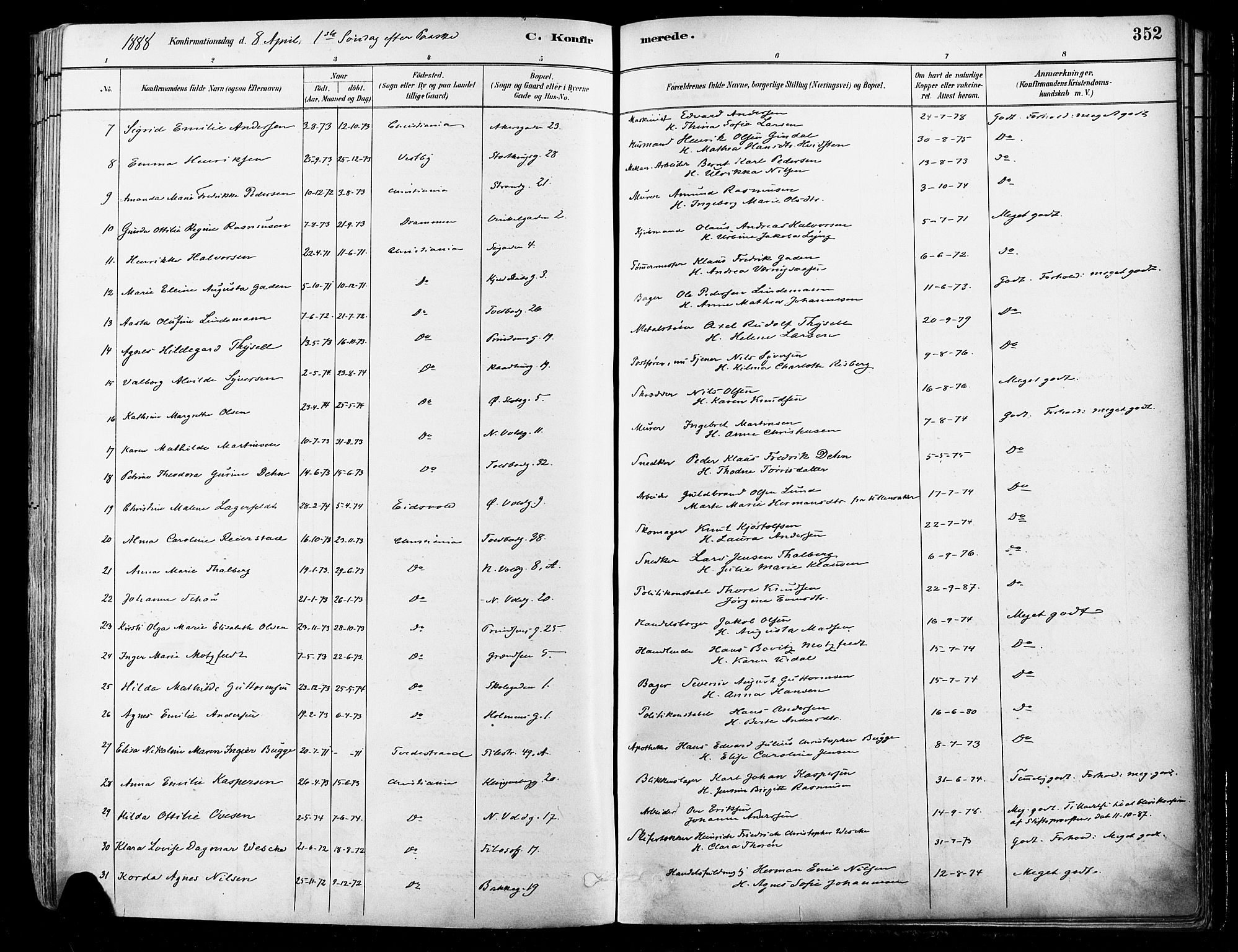 Johannes prestekontor Kirkebøker, SAO/A-10852/F/Fa/L0003: Parish register (official) no. 3, 1882-1896, p. 352