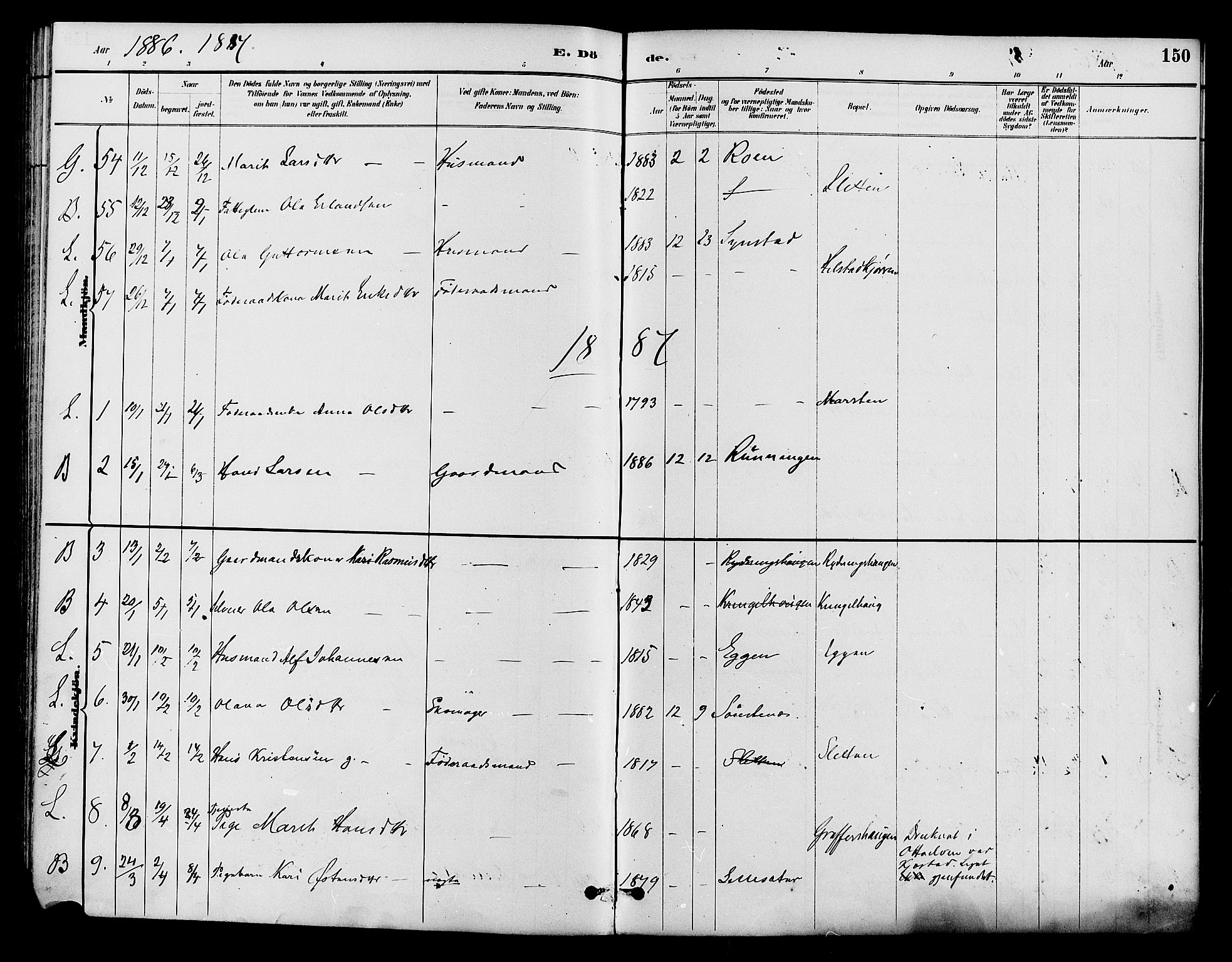Lom prestekontor, AV/SAH-PREST-070/K/L0008: Parish register (official) no. 8, 1885-1898, p. 150