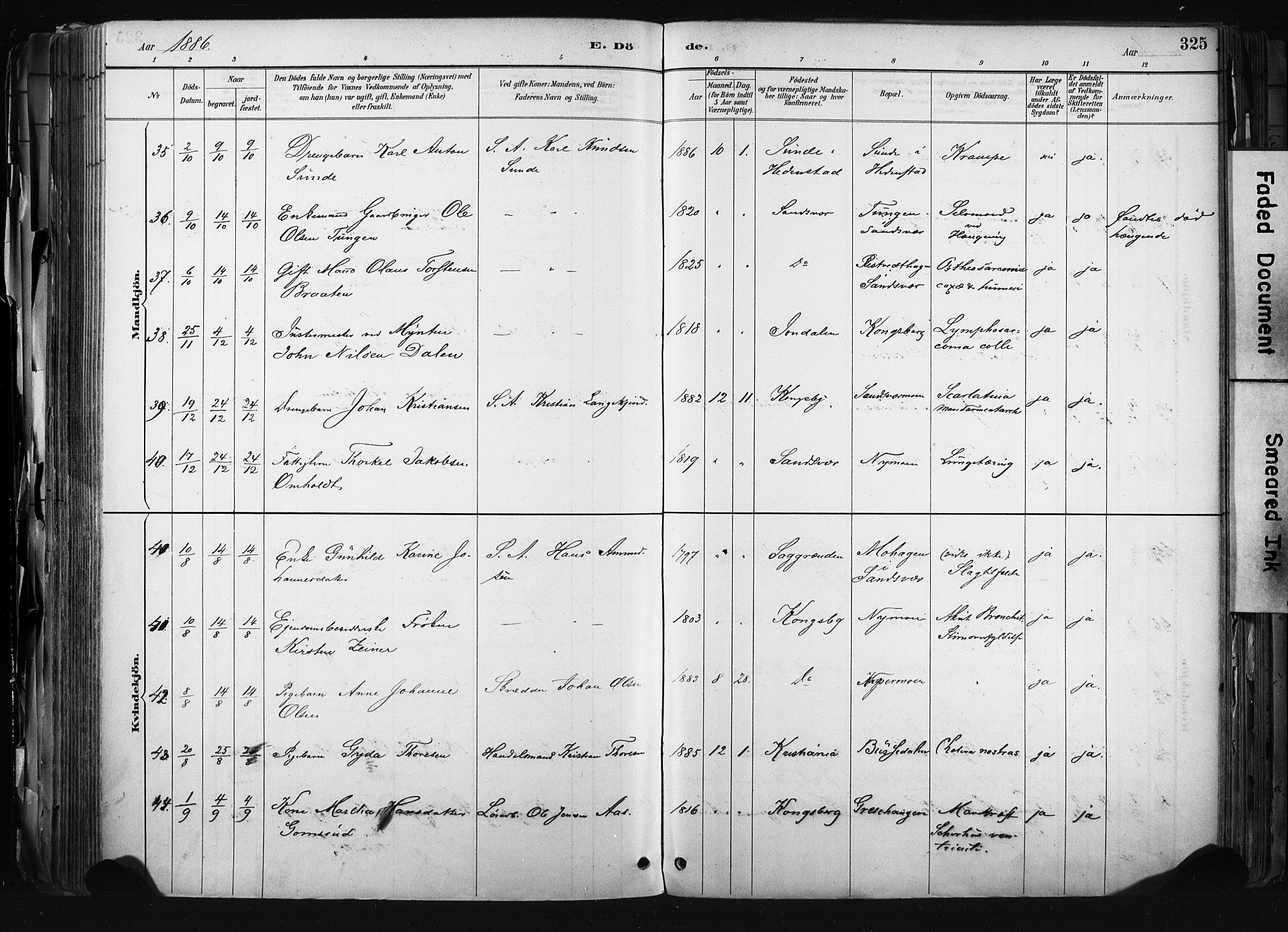 Kongsberg kirkebøker, AV/SAKO-A-22/F/Fb/L0002: Parish register (official) no. II 2, 1886-1896, p. 325