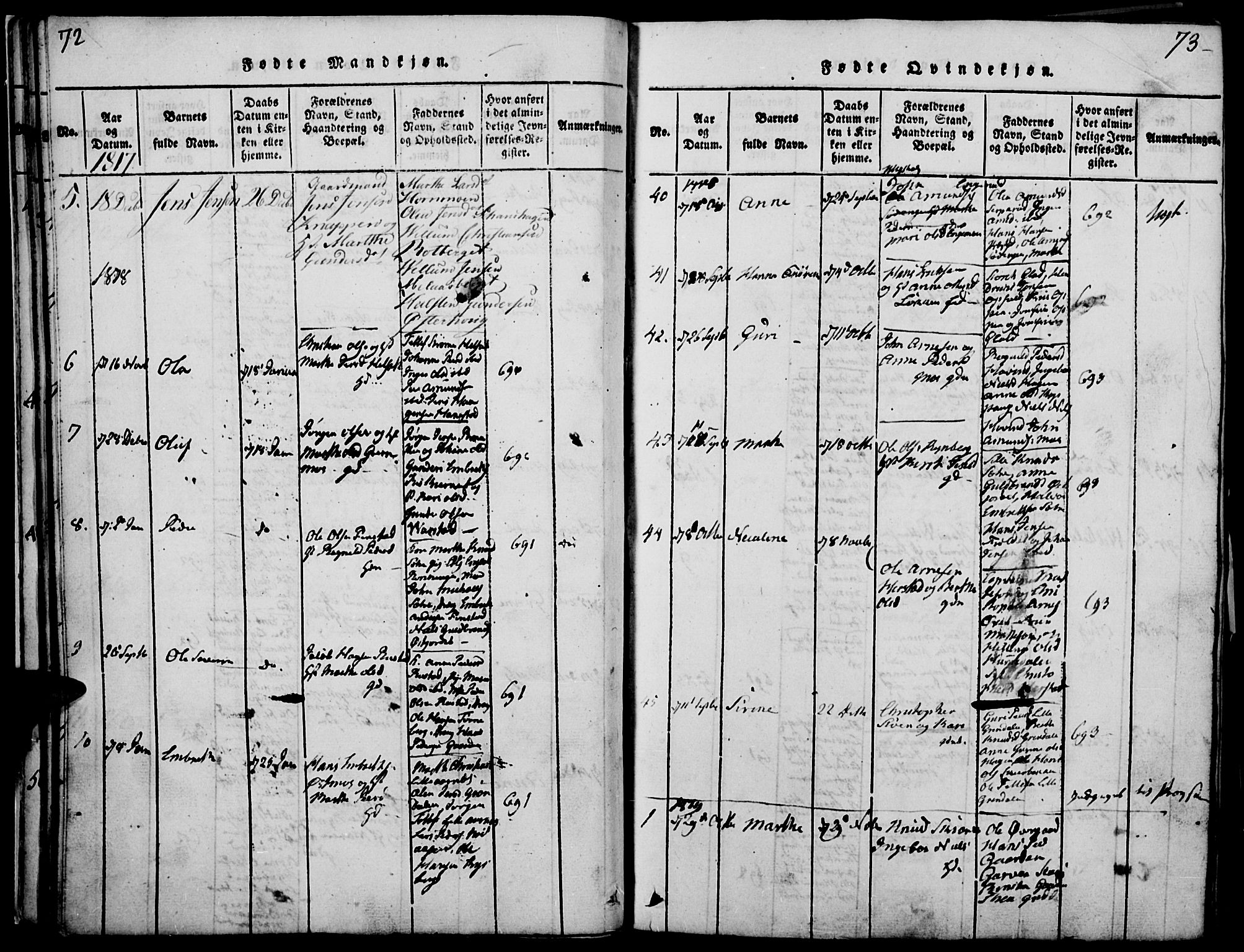 Elverum prestekontor, AV/SAH-PREST-044/H/Ha/Haa/L0007: Parish register (official) no. 7, 1815-1830, p. 72-73