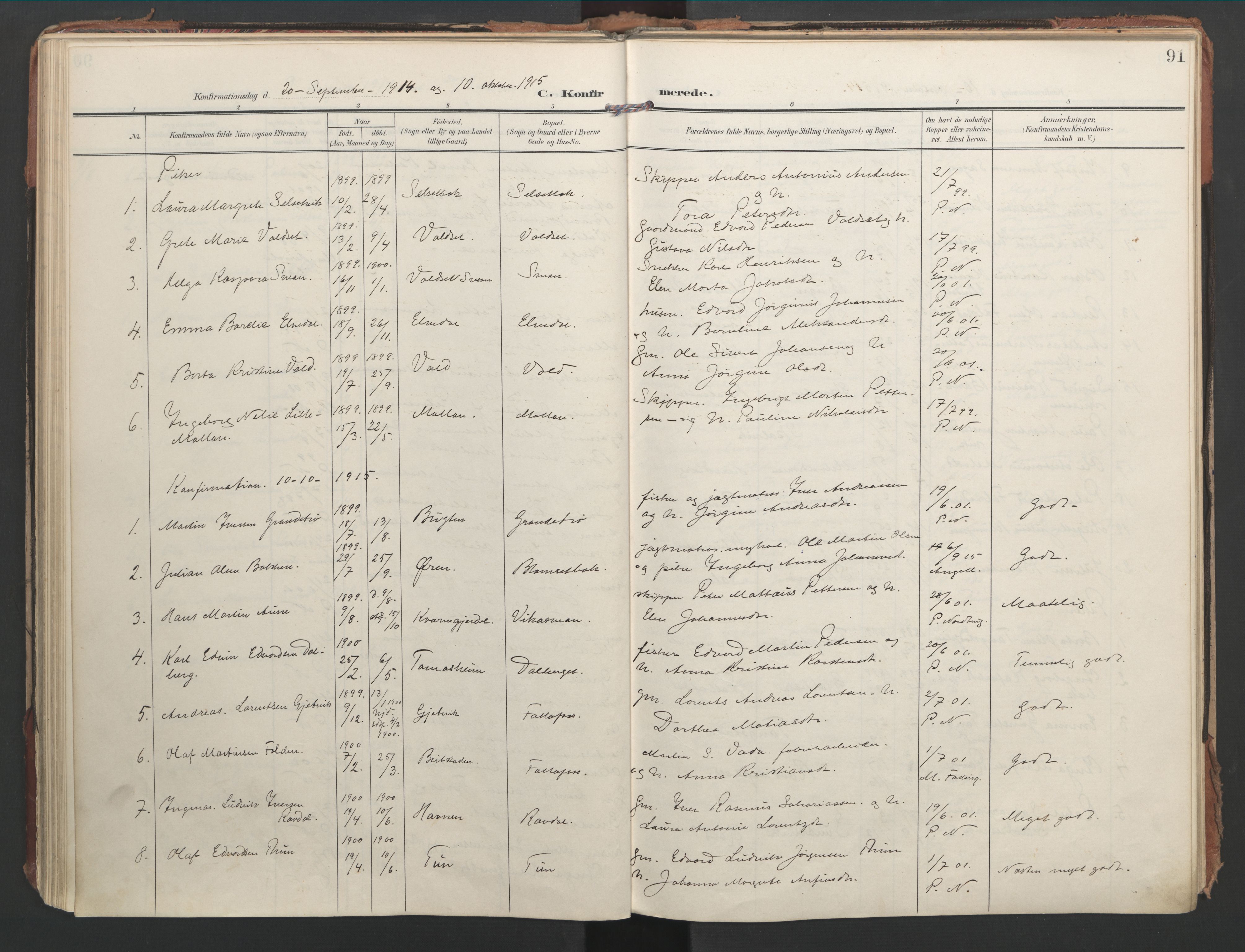 Ministerialprotokoller, klokkerbøker og fødselsregistre - Nord-Trøndelag, SAT/A-1458/744/L0421: Parish register (official) no. 744A05, 1905-1930, p. 91