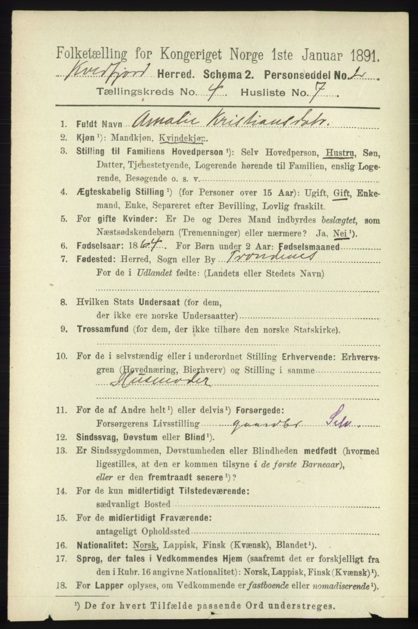 RA, 1891 census for 1911 Kvæfjord, 1891, p. 1928