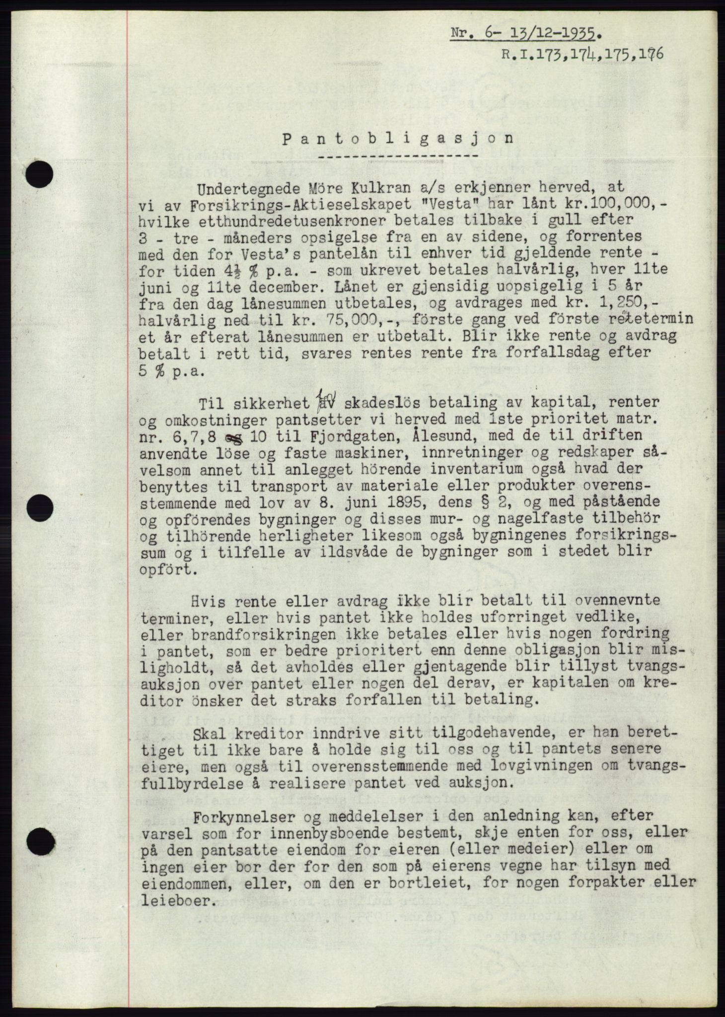 Ålesund byfogd, AV/SAT-A-4384: Mortgage book no. 32, 1934-1935, Deed date: 13.12.1935