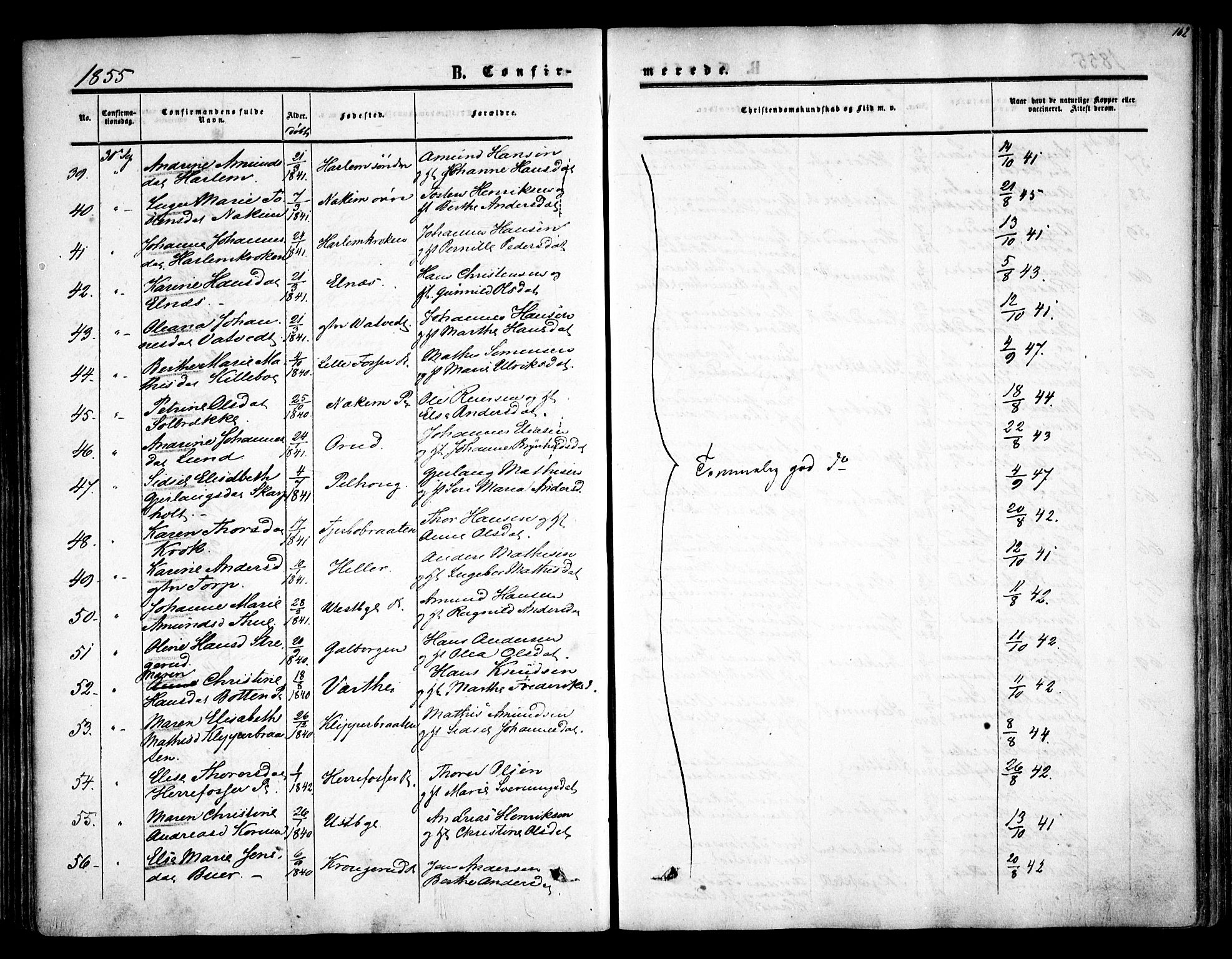 Rakkestad prestekontor Kirkebøker, AV/SAO-A-2008/F/Fa/L0009: Parish register (official) no. I 9, 1850-1856, p. 162