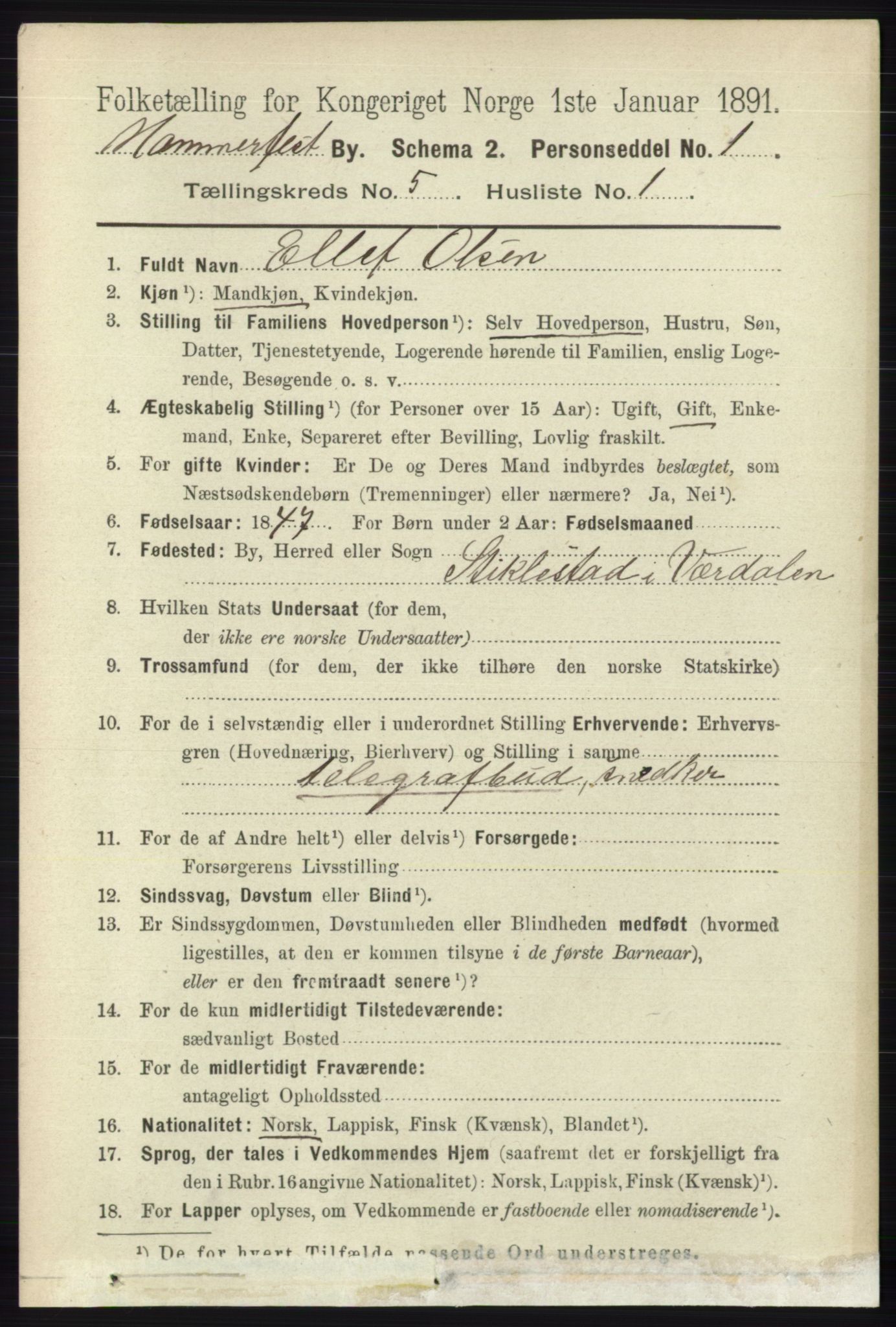 RA, 1891 census for 2001 Hammerfest, 1891, p. 1359