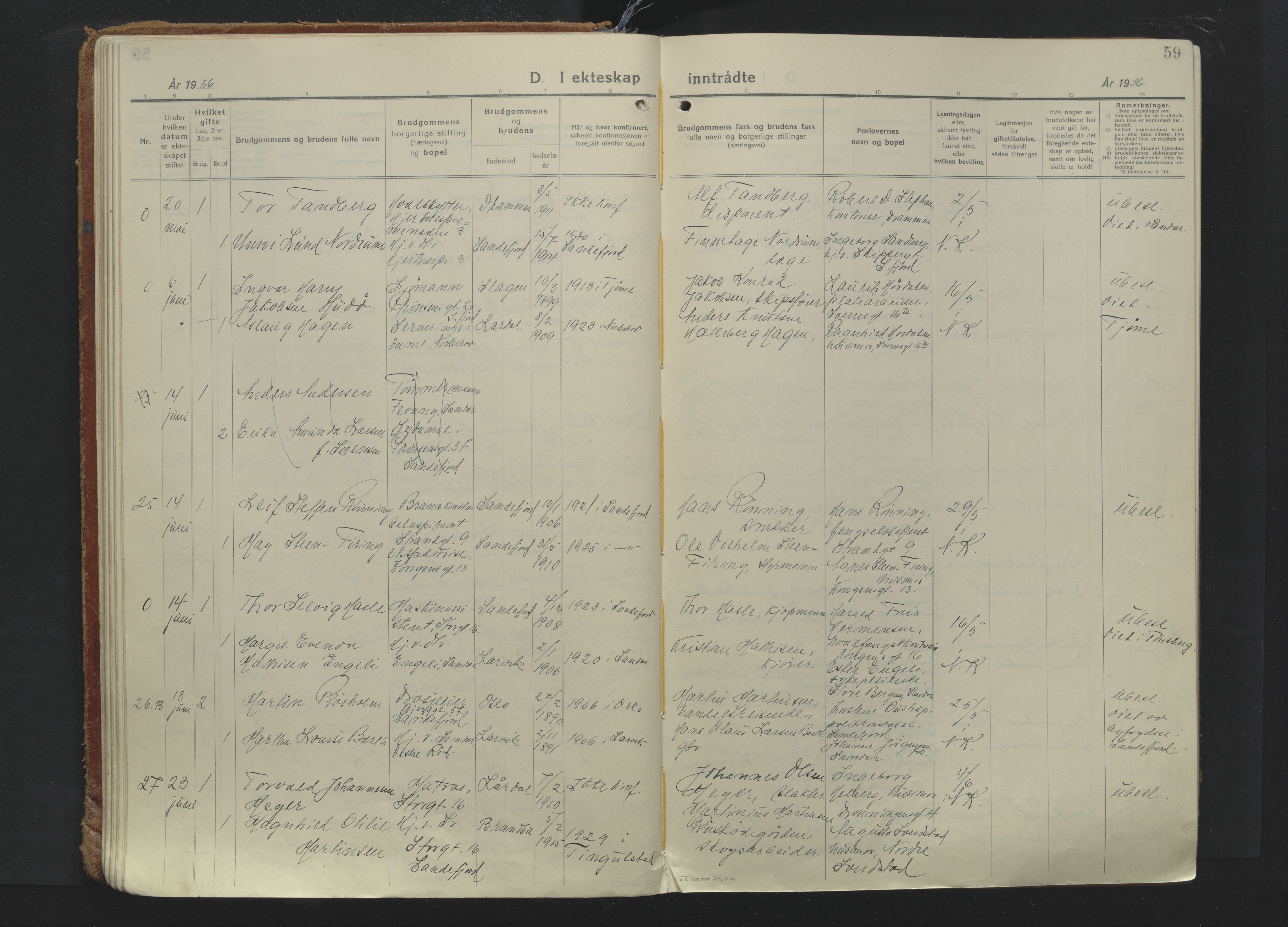 Sandefjord kirkebøker, AV/SAKO-A-315/F/Fa/L0009: Parish register (official) no. 9, 1926-1945, p. 59