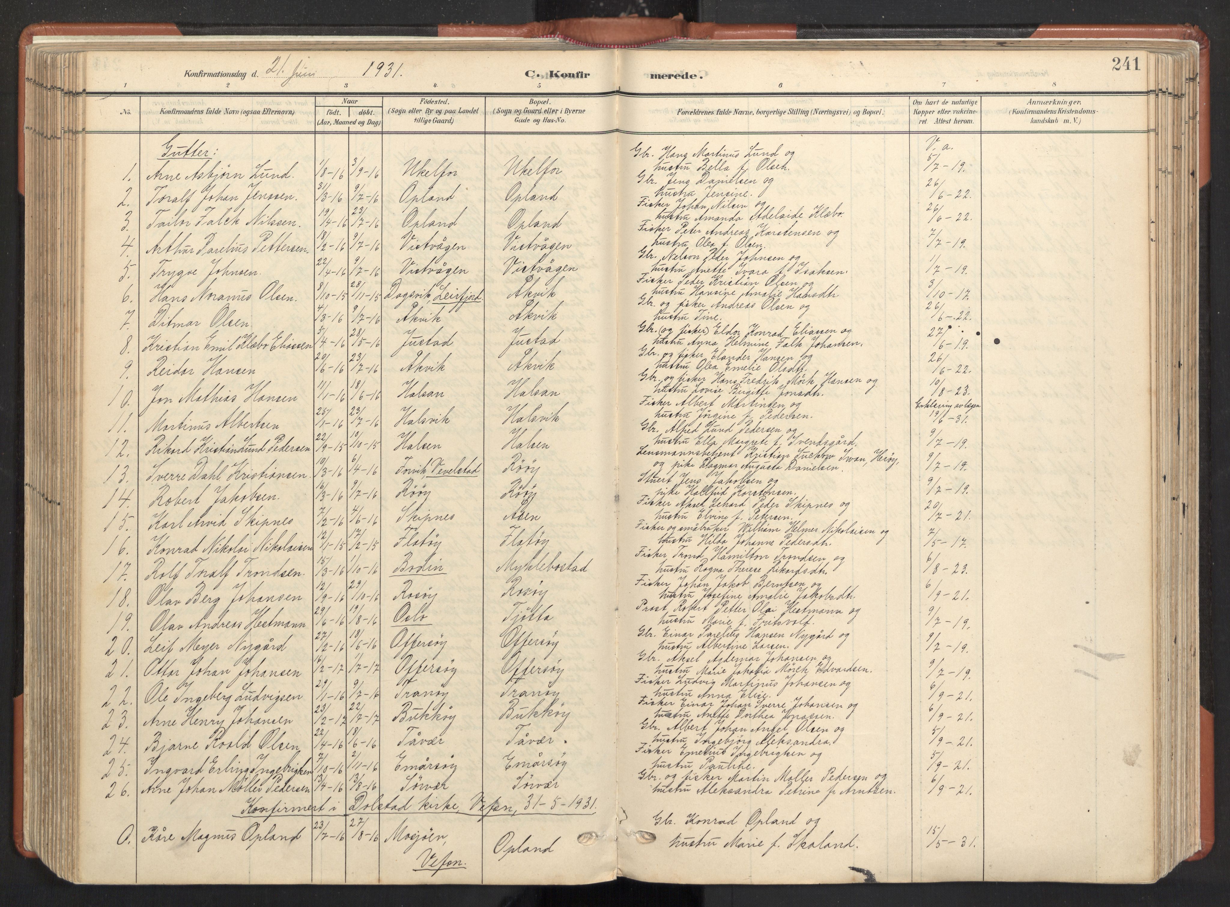 Ministerialprotokoller, klokkerbøker og fødselsregistre - Nordland, SAT/A-1459/817/L0265: Parish register (official) no. 817A05, 1908-1944, p. 241