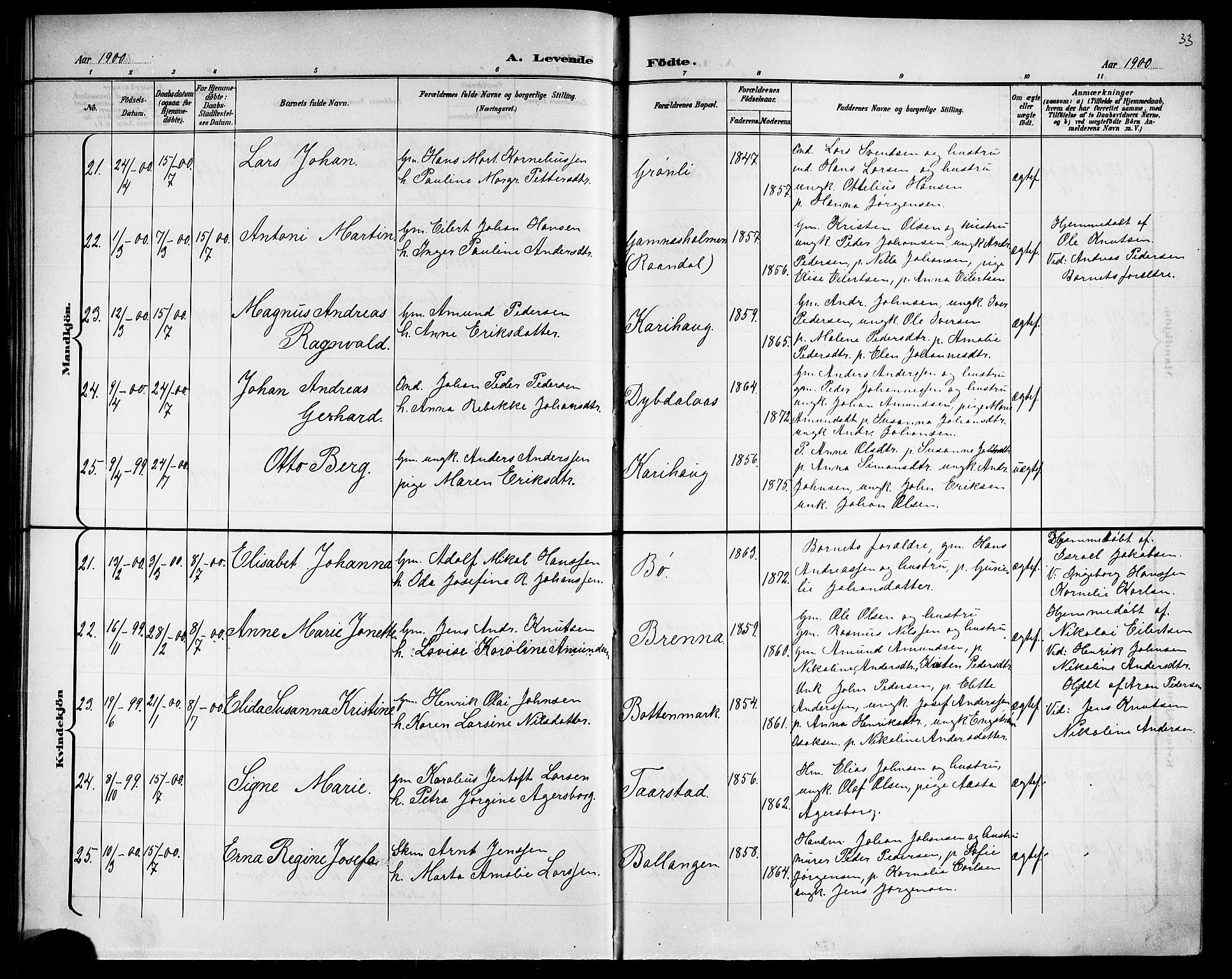 Ministerialprotokoller, klokkerbøker og fødselsregistre - Nordland, AV/SAT-A-1459/863/L0915: Parish register (copy) no. 863C05, 1898-1907, p. 33