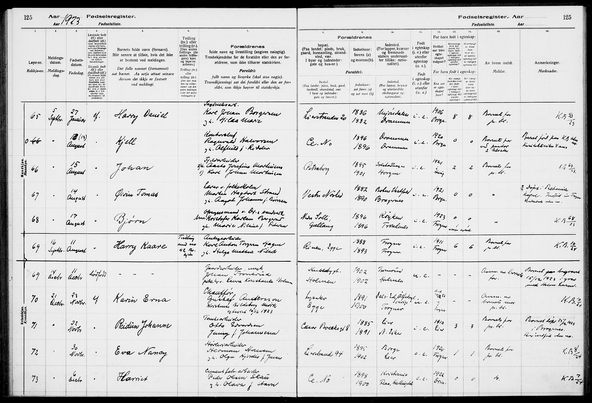 Lier kirkebøker, AV/SAKO-A-230/J/Ja/L0001: Birth register no. 1, 1916-1928, p. 125