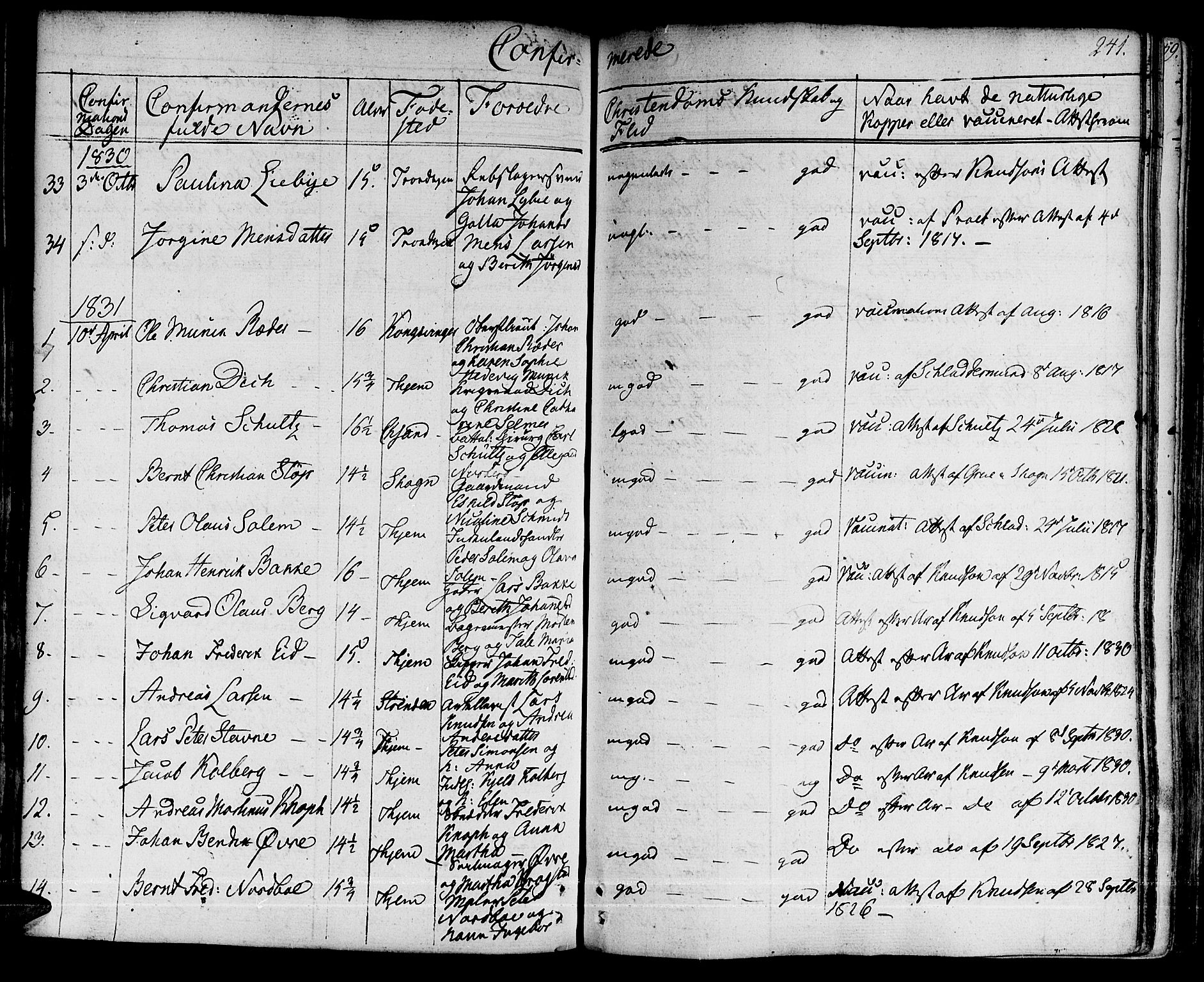 Ministerialprotokoller, klokkerbøker og fødselsregistre - Sør-Trøndelag, SAT/A-1456/601/L0045: Parish register (official) no. 601A13, 1821-1831, p. 241