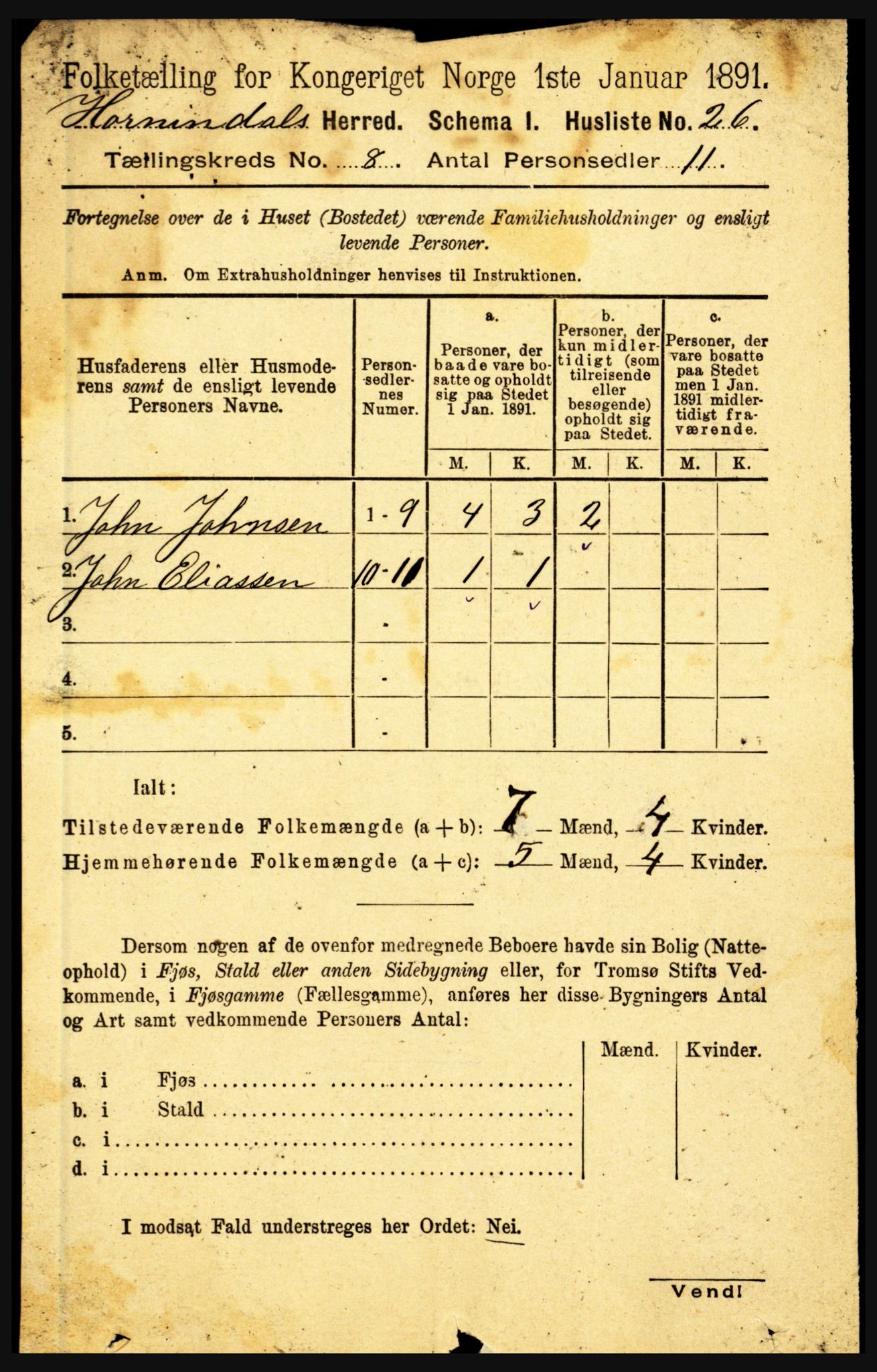 RA, 1891 census for 1444 Hornindal, 1891, p. 1892