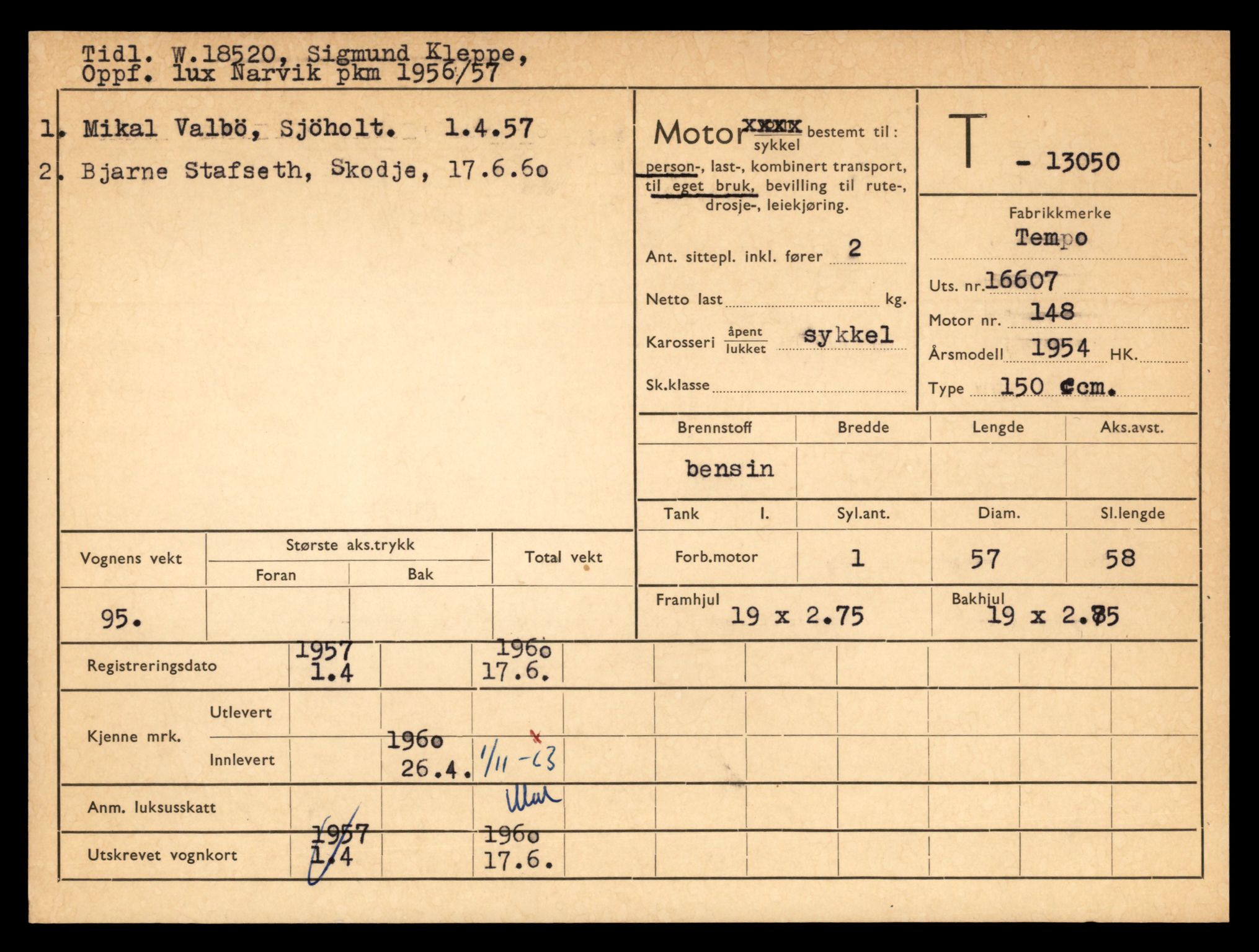 Møre og Romsdal vegkontor - Ålesund trafikkstasjon, SAT/A-4099/F/Fe/L0037: Registreringskort for kjøretøy T 13031 - T 13179, 1927-1998, p. 431