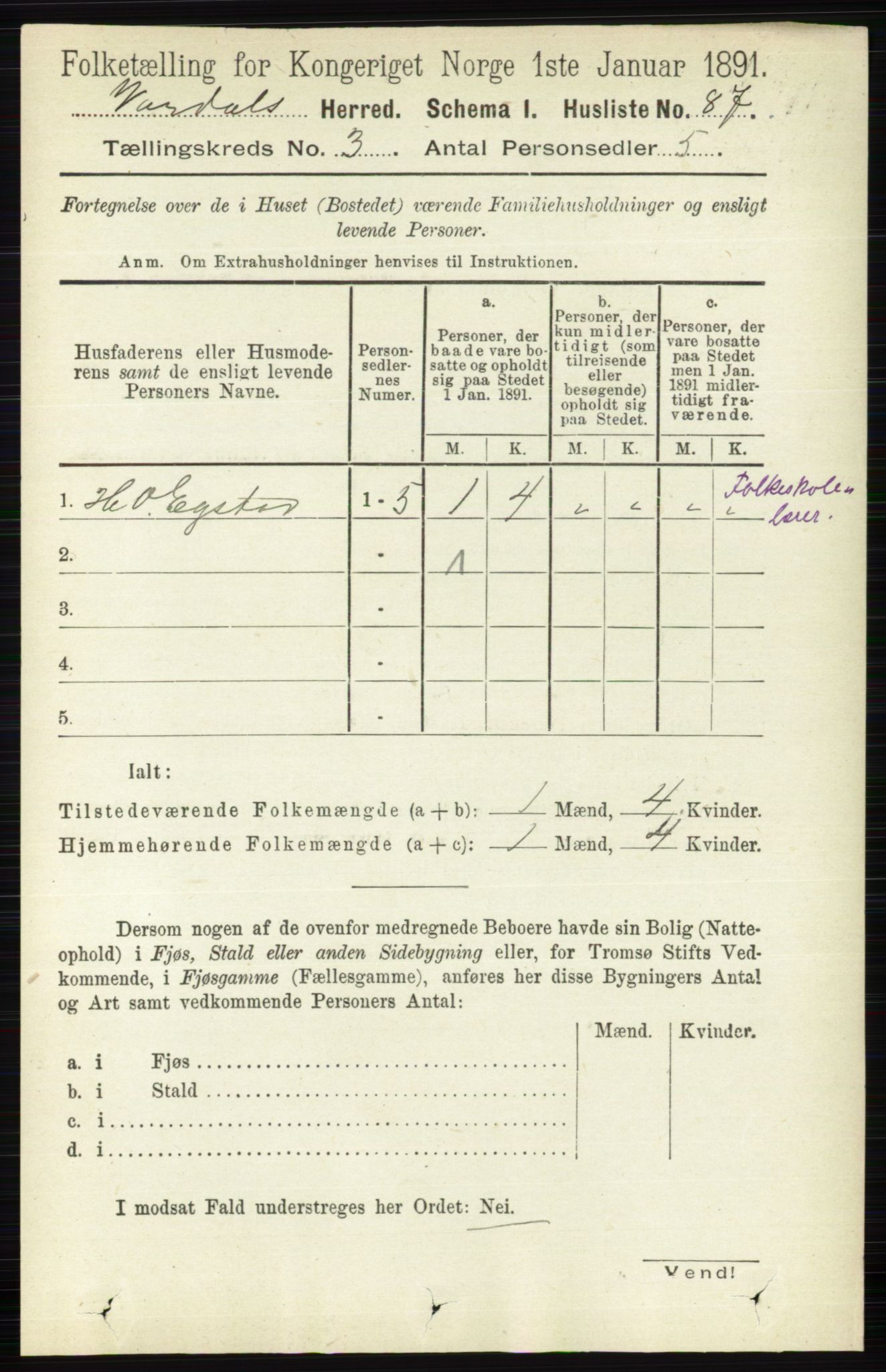 RA, 1891 census for 0527 Vardal, 1891, p. 973