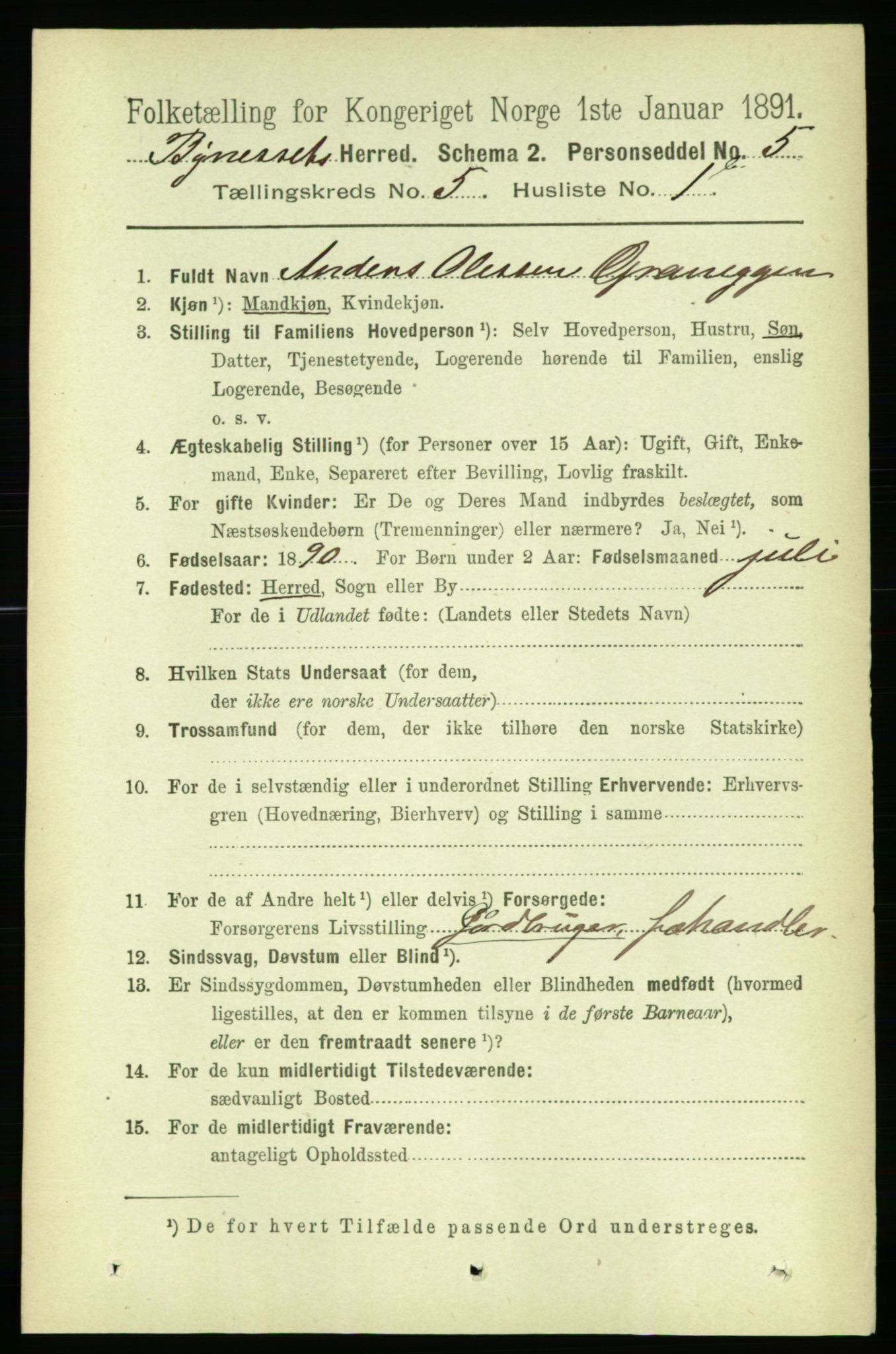 RA, 1891 census for 1655 Byneset, 1891, p. 2045