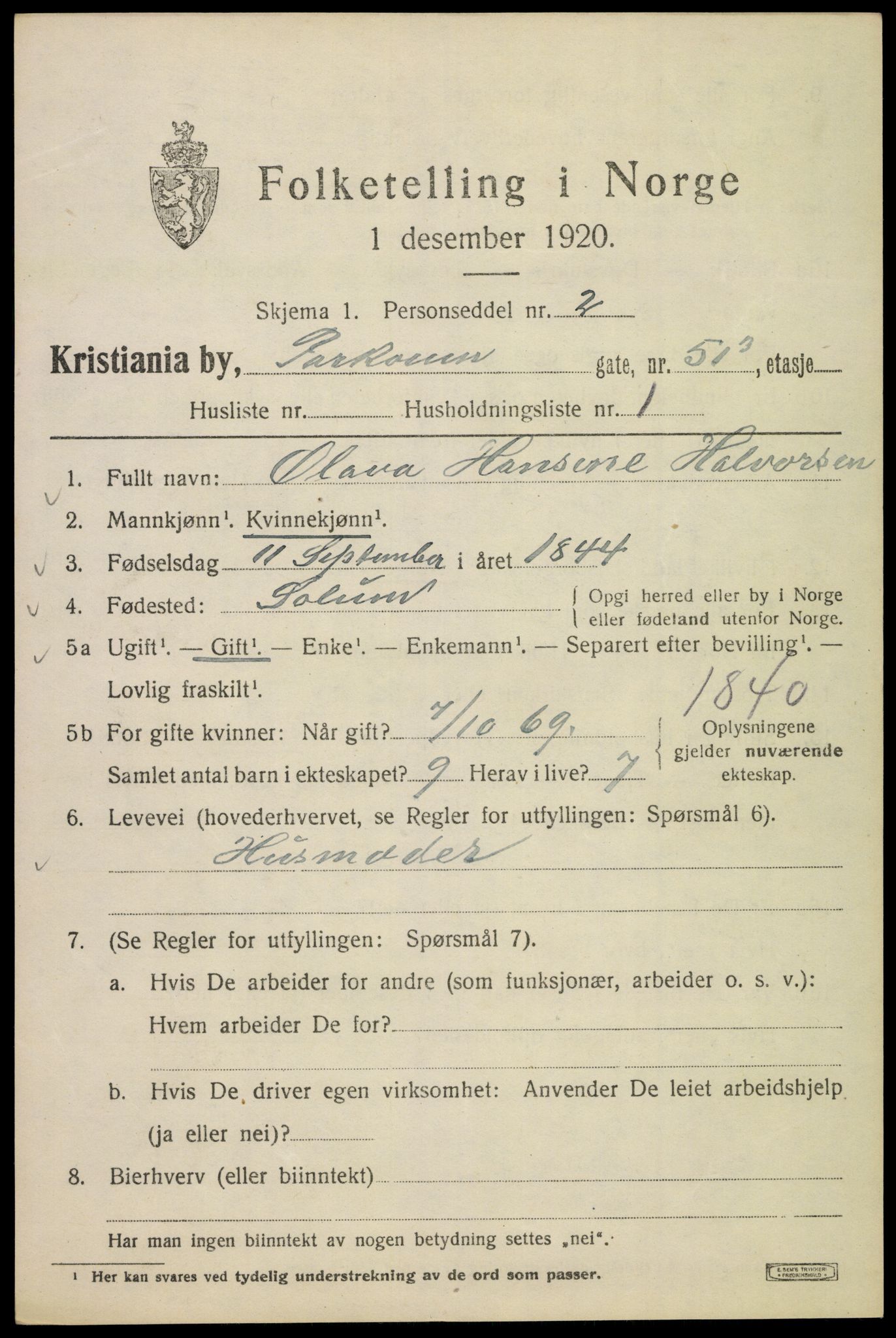 SAO, 1920 census for Kristiania, 1920, p. 444645