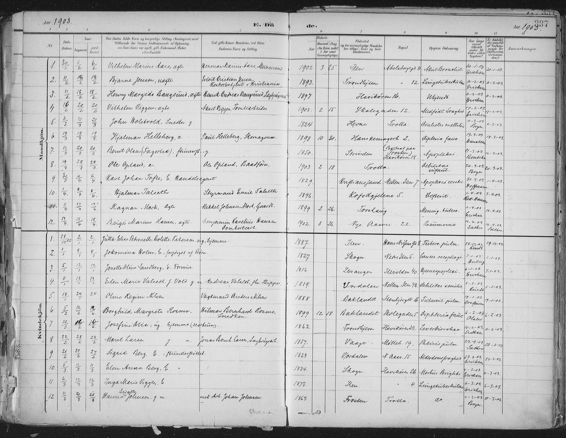 Ministerialprotokoller, klokkerbøker og fødselsregistre - Sør-Trøndelag, AV/SAT-A-1456/603/L0167: Parish register (official) no. 603A06, 1896-1932, p. 337