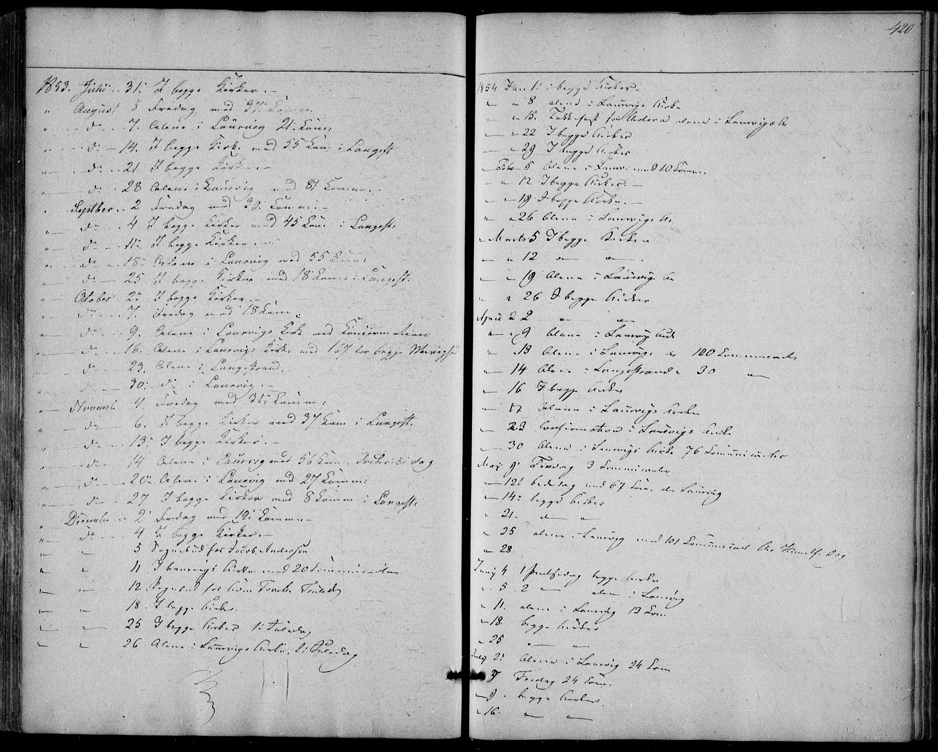 Larvik kirkebøker, SAKO/A-352/F/Fa/L0003: Parish register (official) no. I 3, 1848-1856, p. 420