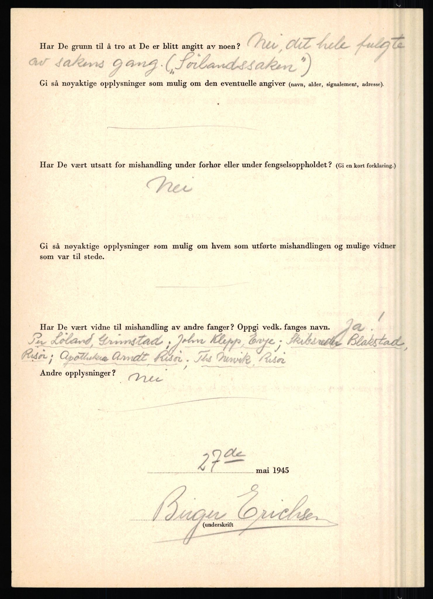 Rikspolitisjefen, AV/RA-S-1560/L/L0004: Eriksen, Alf - Geving, Øivind, 1940-1945, p. 16