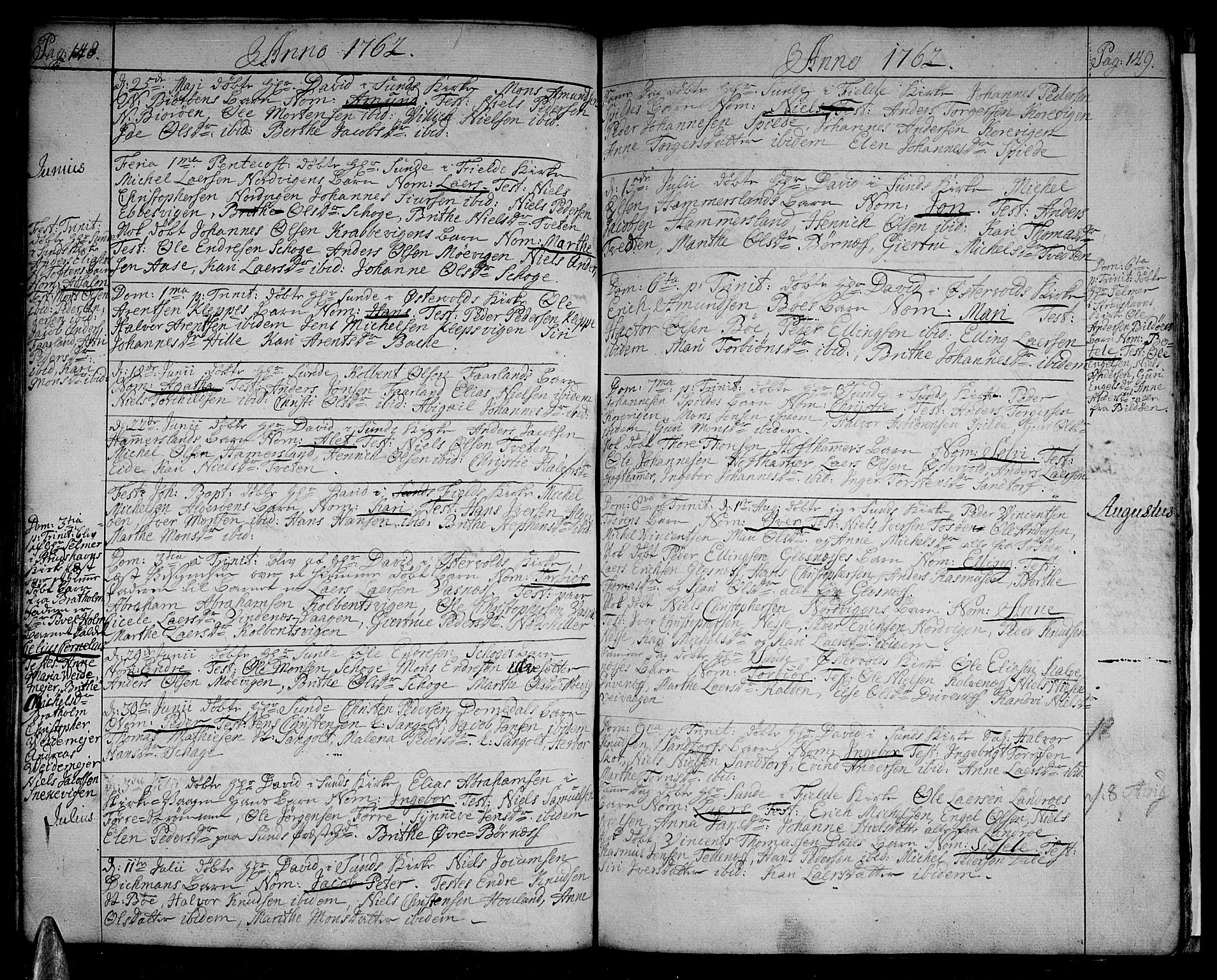 Sund sokneprestembete, SAB/A-99930: Parish register (official) no. A 4, 1748-1769, p. 148-149