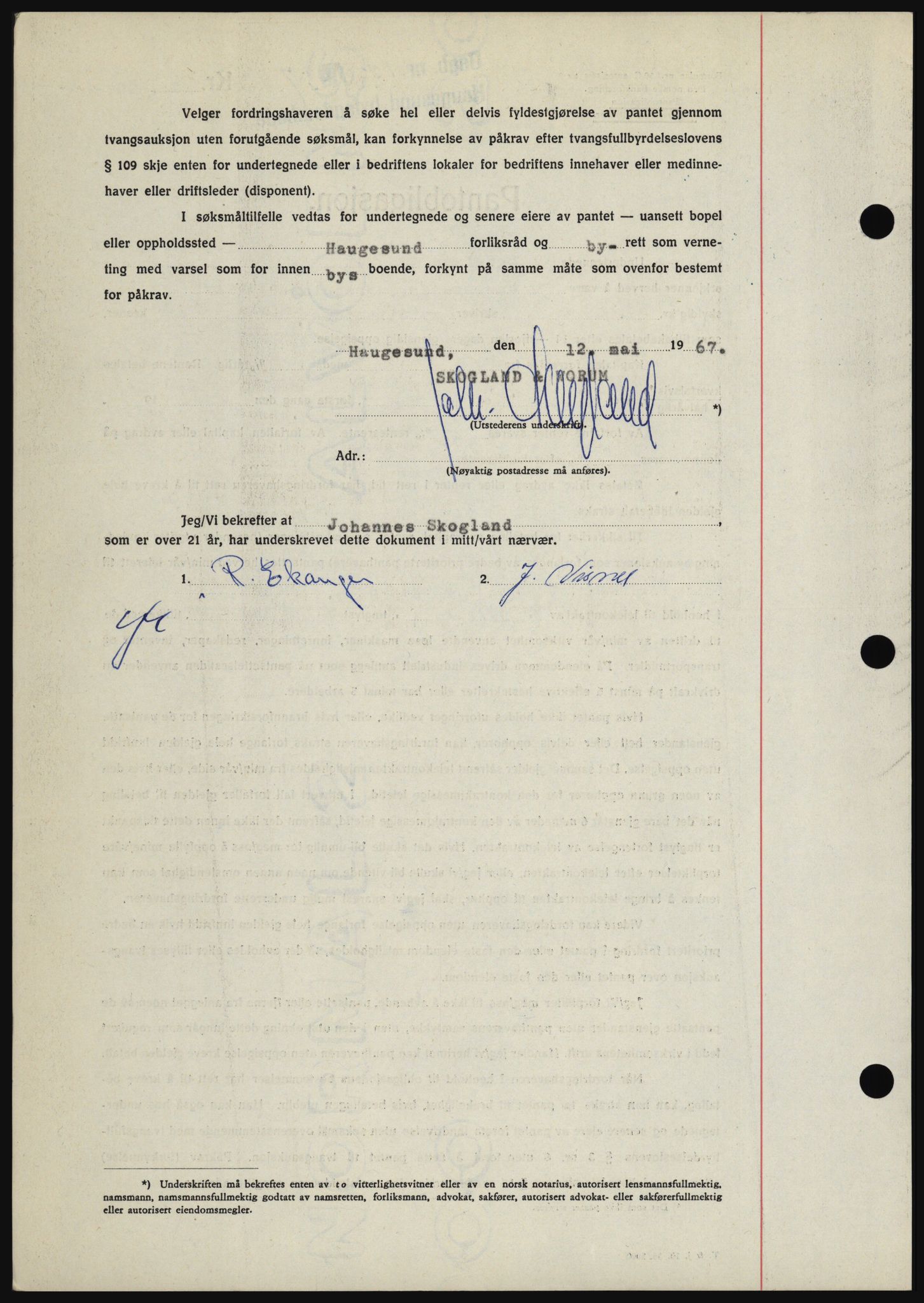 Haugesund tingrett, SAST/A-101415/01/II/IIC/L0056: Mortgage book no. B 56, 1966-1967, Diary no: : 1228/1967