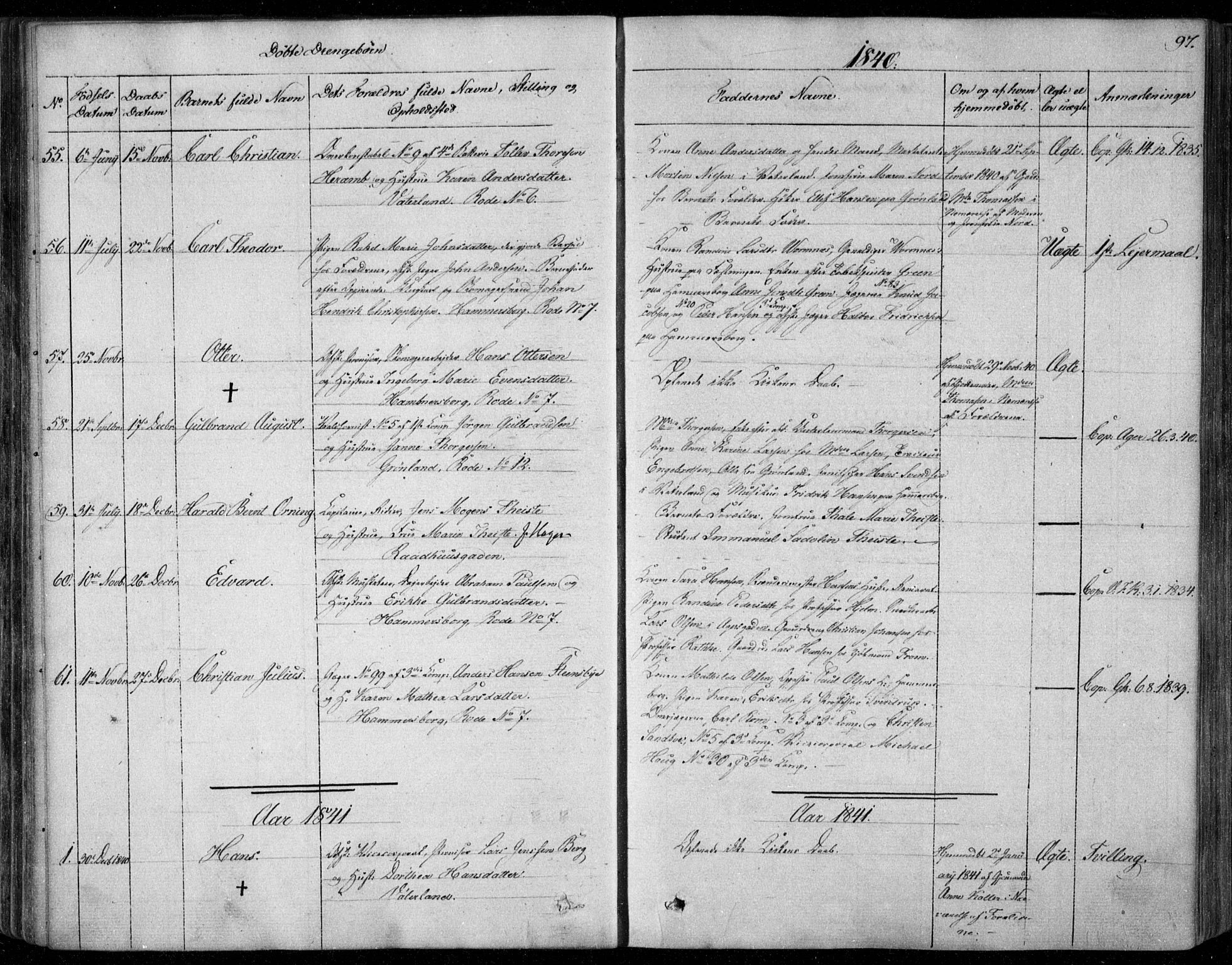 Garnisonsmenigheten Kirkebøker, AV/SAO-A-10846/F/Fa/L0006: Parish register (official) no. 6, 1828-1841, p. 97