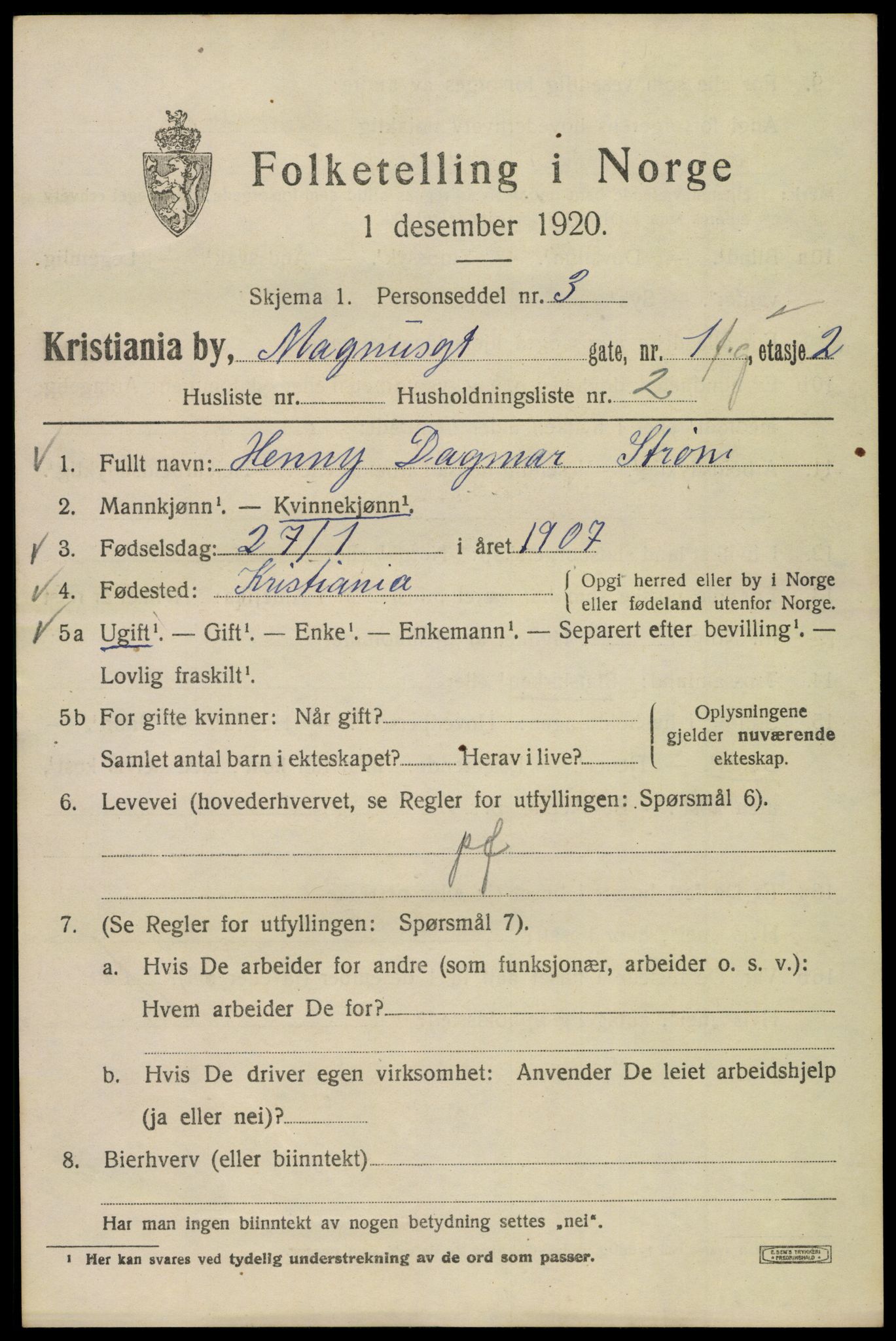 SAO, 1920 census for Kristiania, 1920, p. 369847