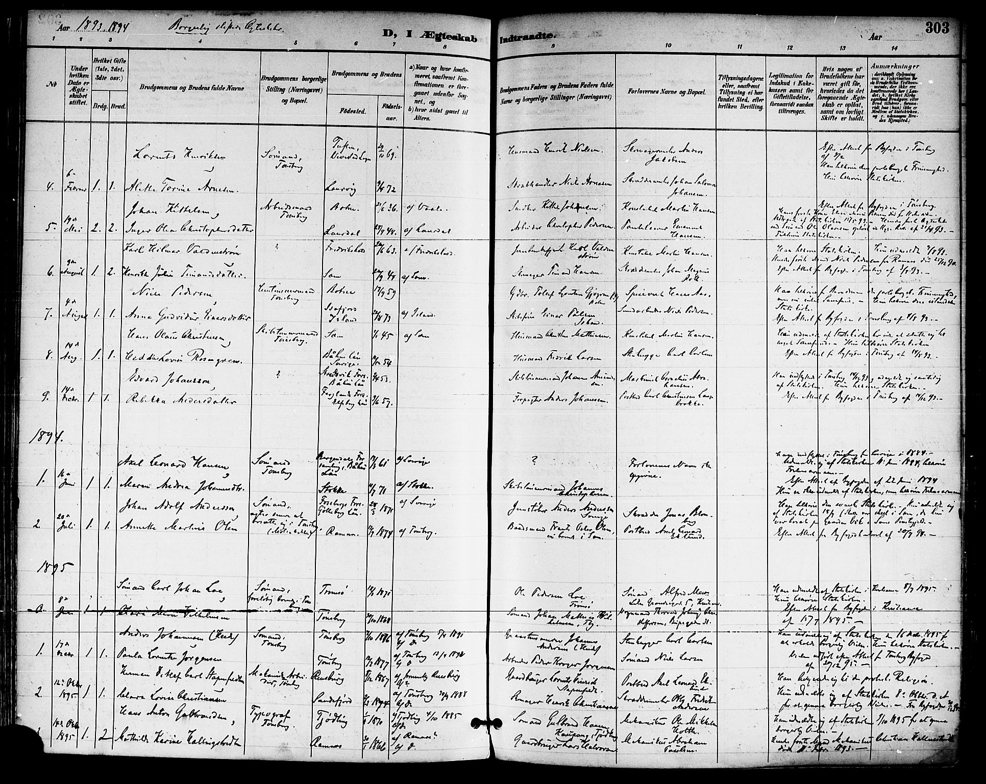 Tønsberg kirkebøker, SAKO/A-330/F/Fa/L0012: Parish register (official) no. I 12, 1891-1899, p. 303