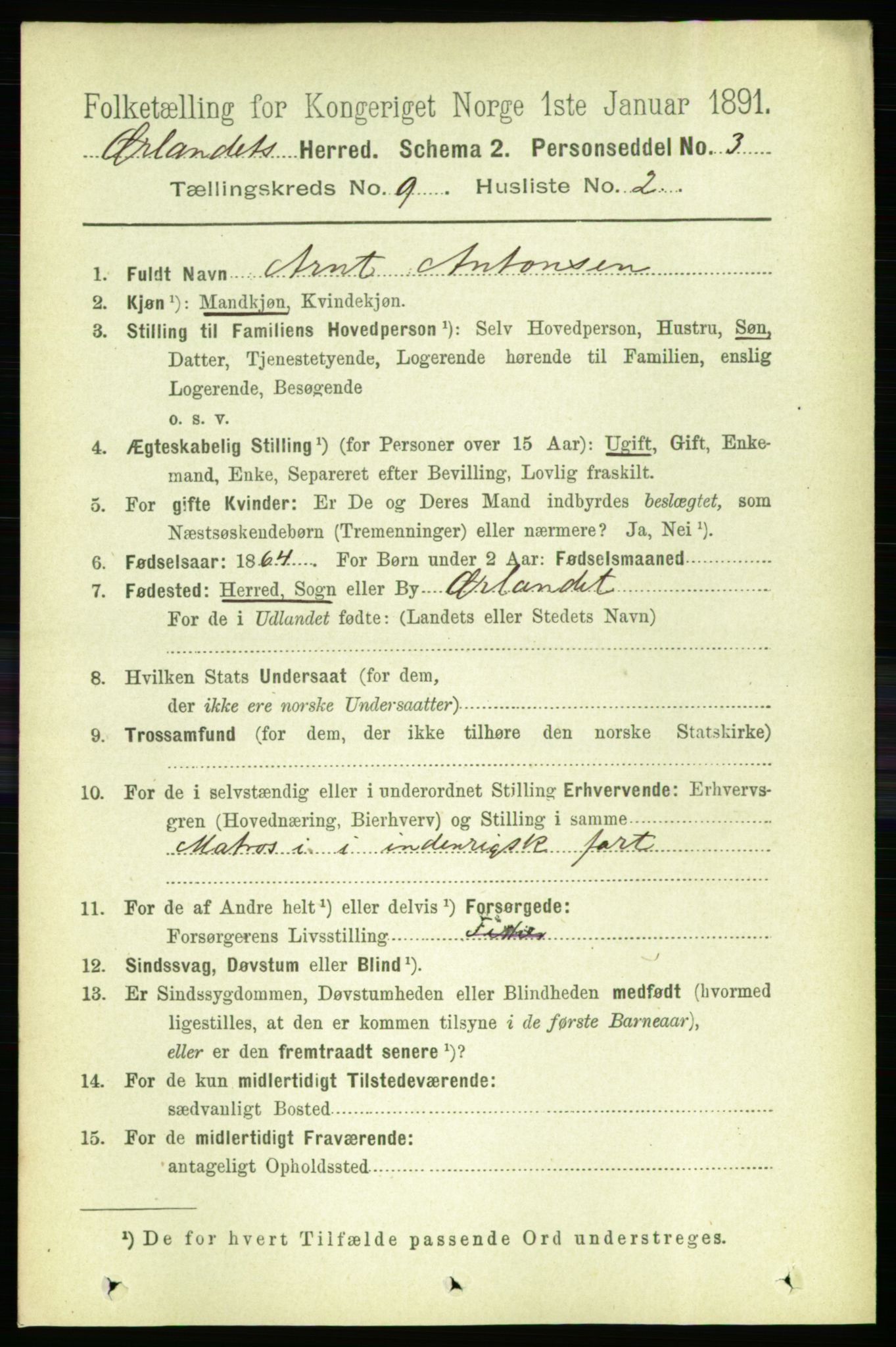 RA, 1891 census for 1621 Ørland, 1891, p. 3805