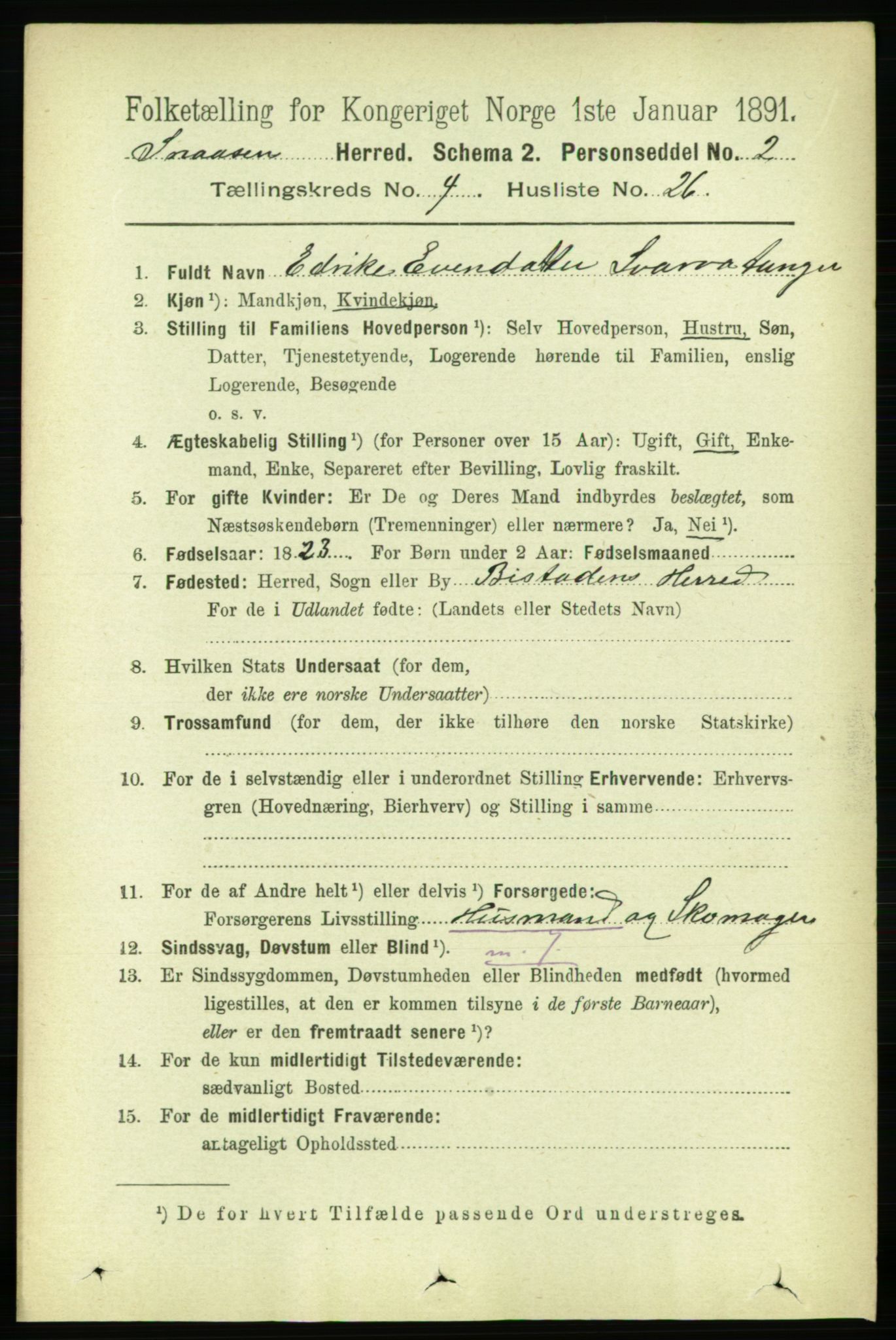 RA, 1891 census for 1736 Snåsa, 1891, p. 1254