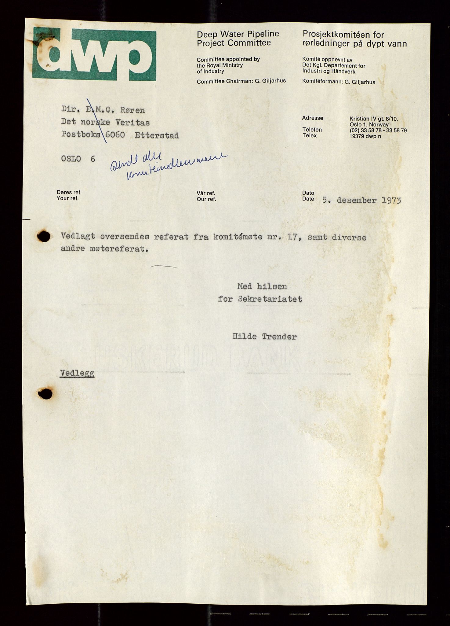 Industridepartementet, Oljekontoret, AV/SAST-A-101348/Di/L0003: DWP, møtereferater, 1972-1974, p. 476