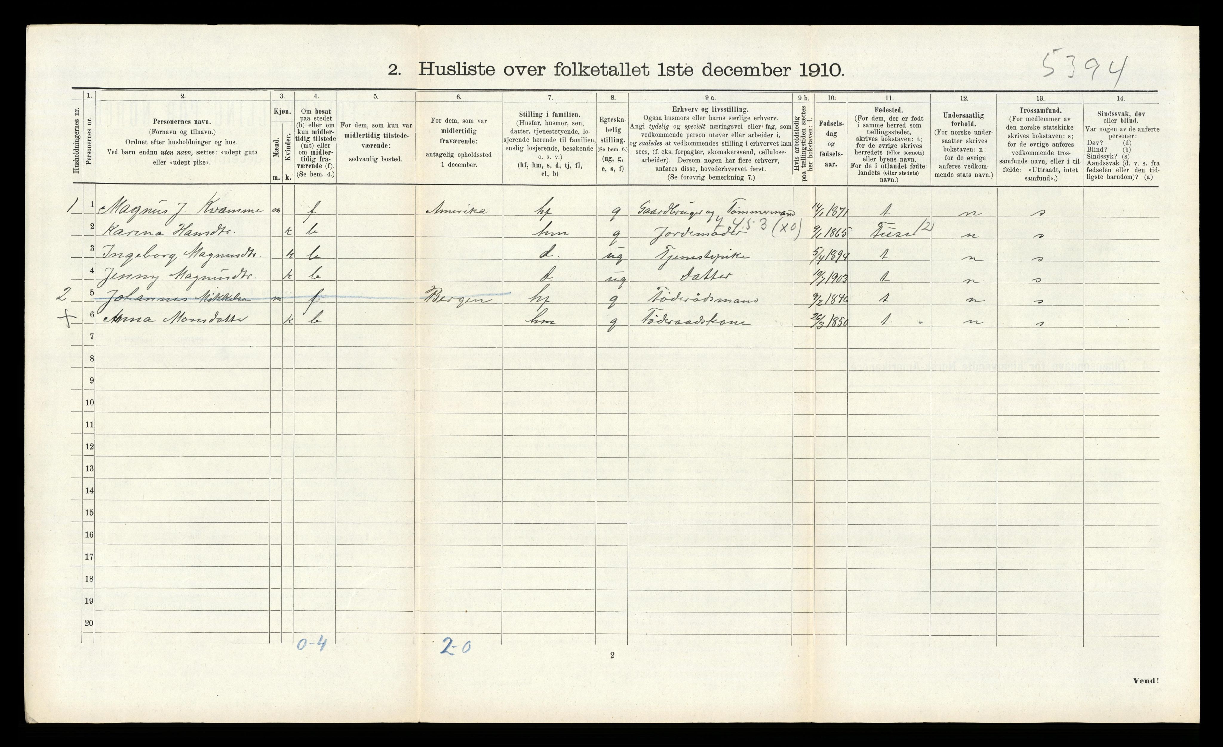 RA, 1910 census for Alversund, 1910, p. 743