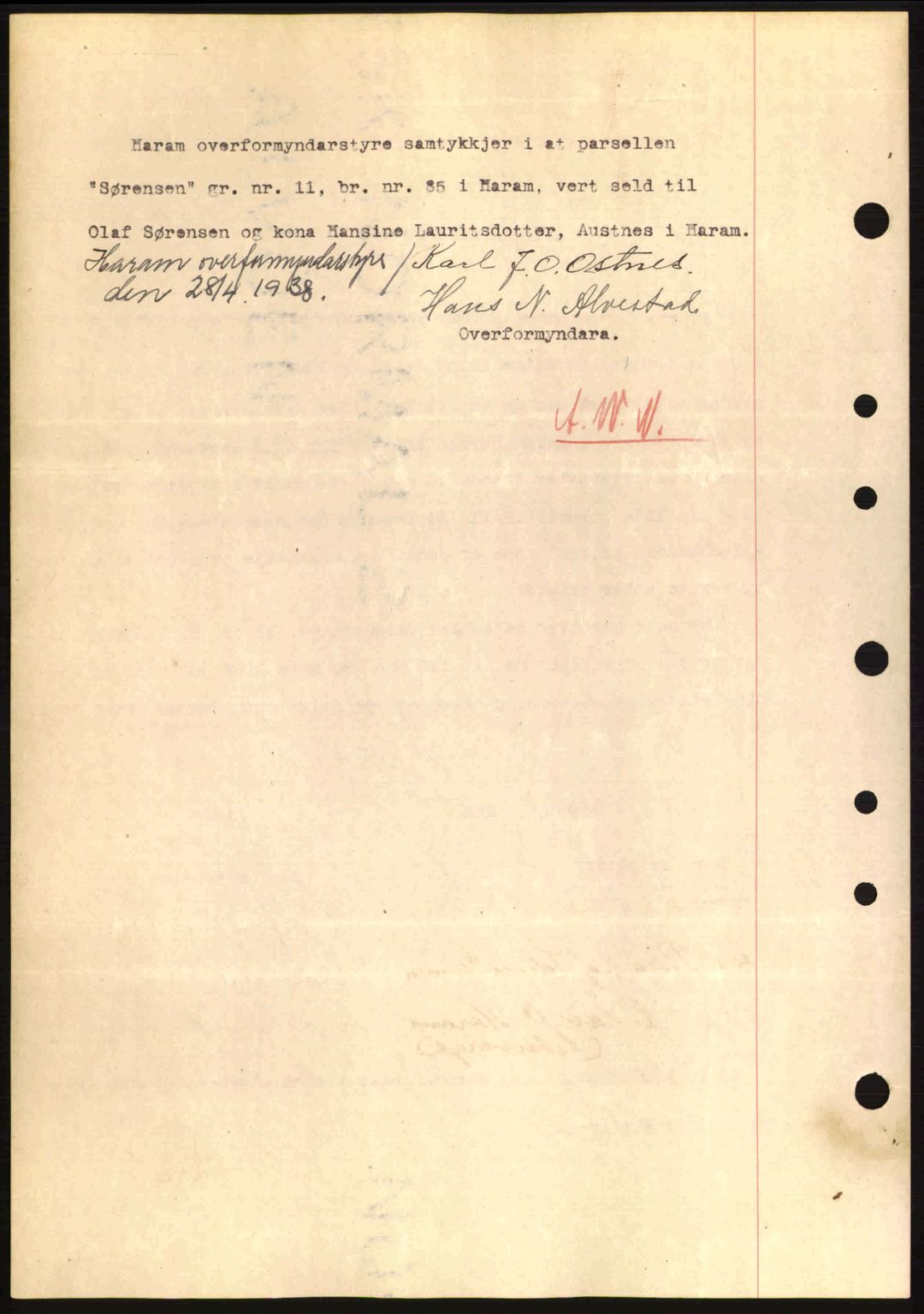 Nordre Sunnmøre sorenskriveri, AV/SAT-A-0006/1/2/2C/2Ca: Mortgage book no. A4, 1937-1938, Diary no: : 586/1938