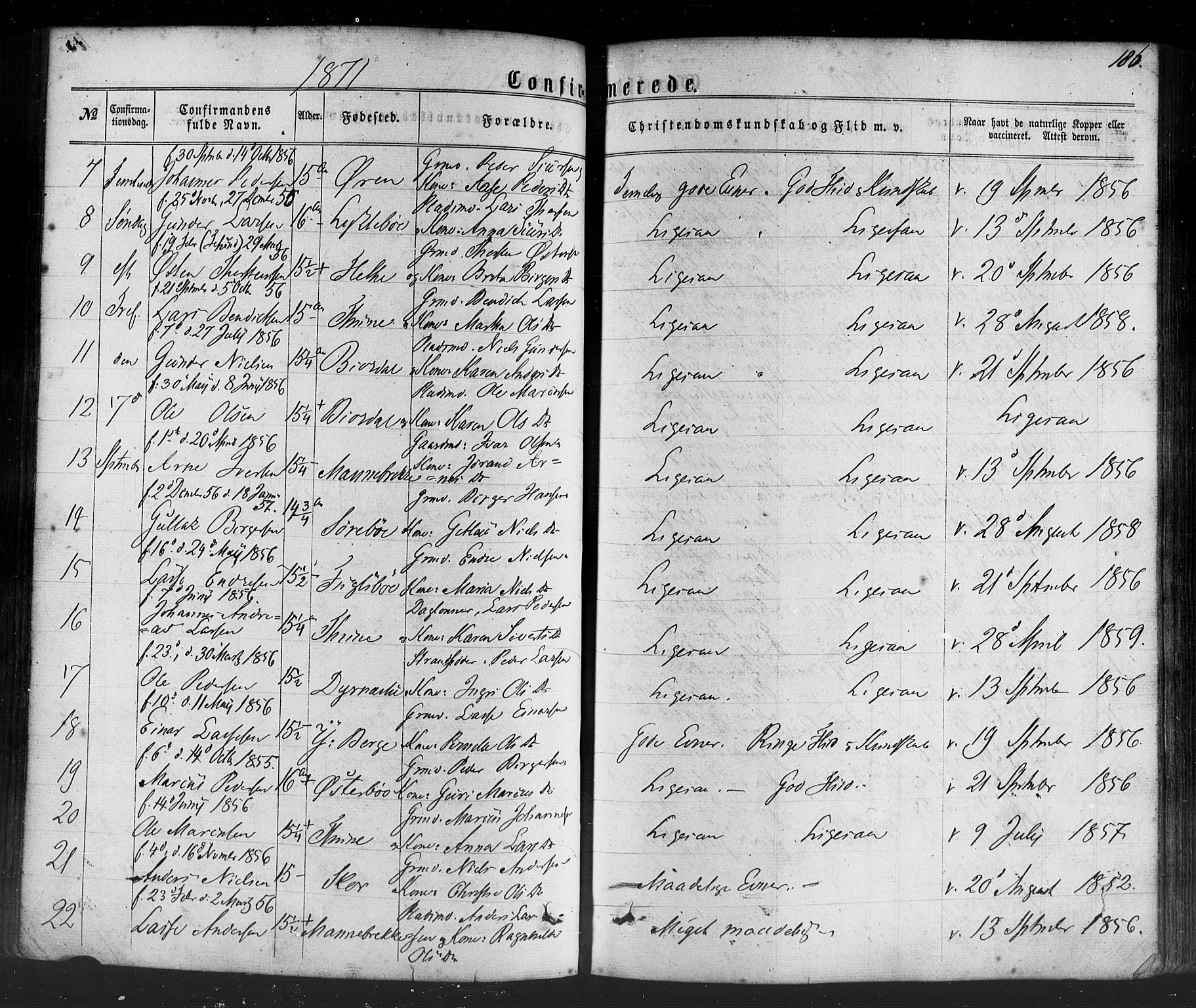 Lavik sokneprestembete, SAB/A-80901: Parish register (official) no. A 4, 1864-1881, p. 186