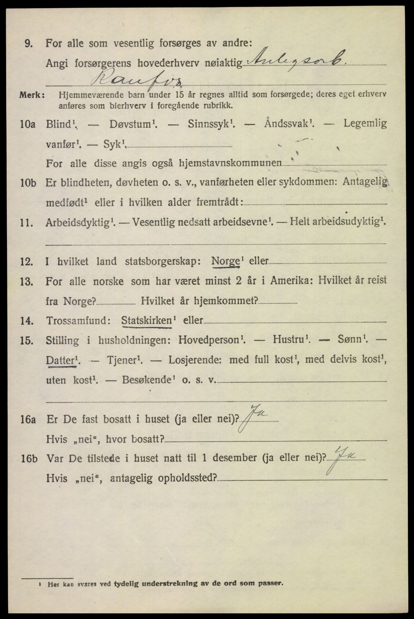 SAH, 1920 census for Vestre Toten, 1920, p. 9141