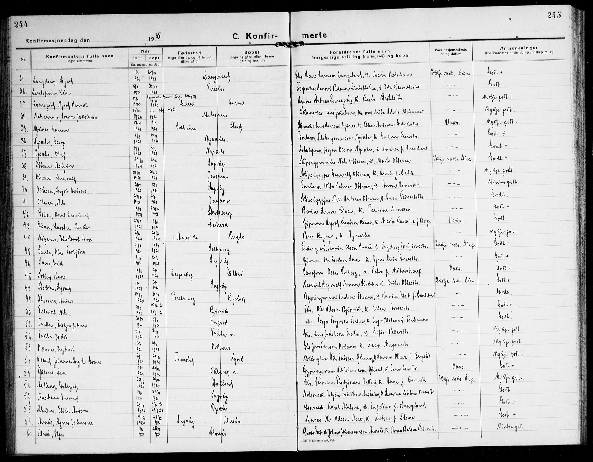 Stord sokneprestembete, SAB/A-78201/H/Hab: Parish register (copy) no. A 5, 1933-1945, p. 244-245