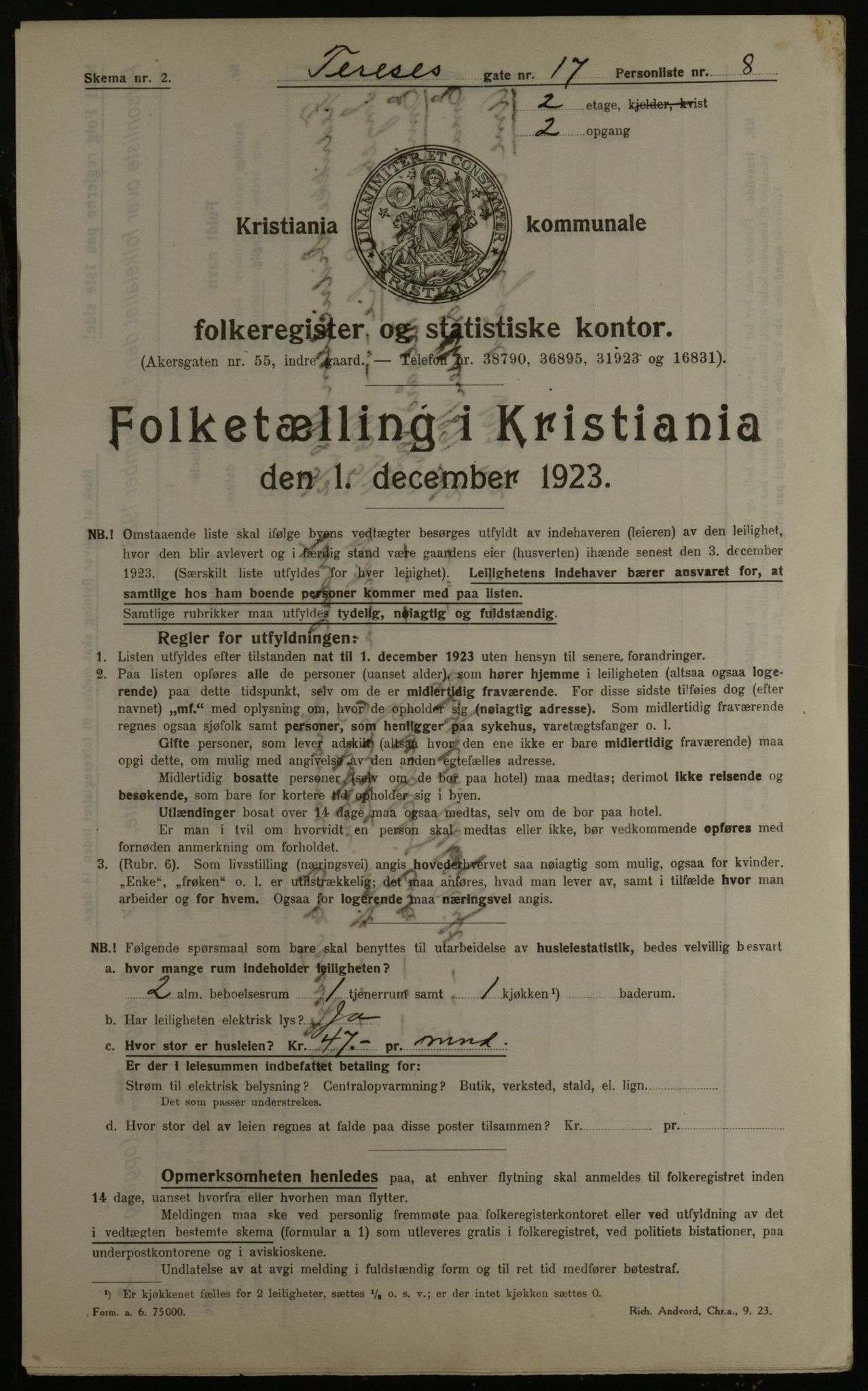 OBA, Municipal Census 1923 for Kristiania, 1923, p. 119558