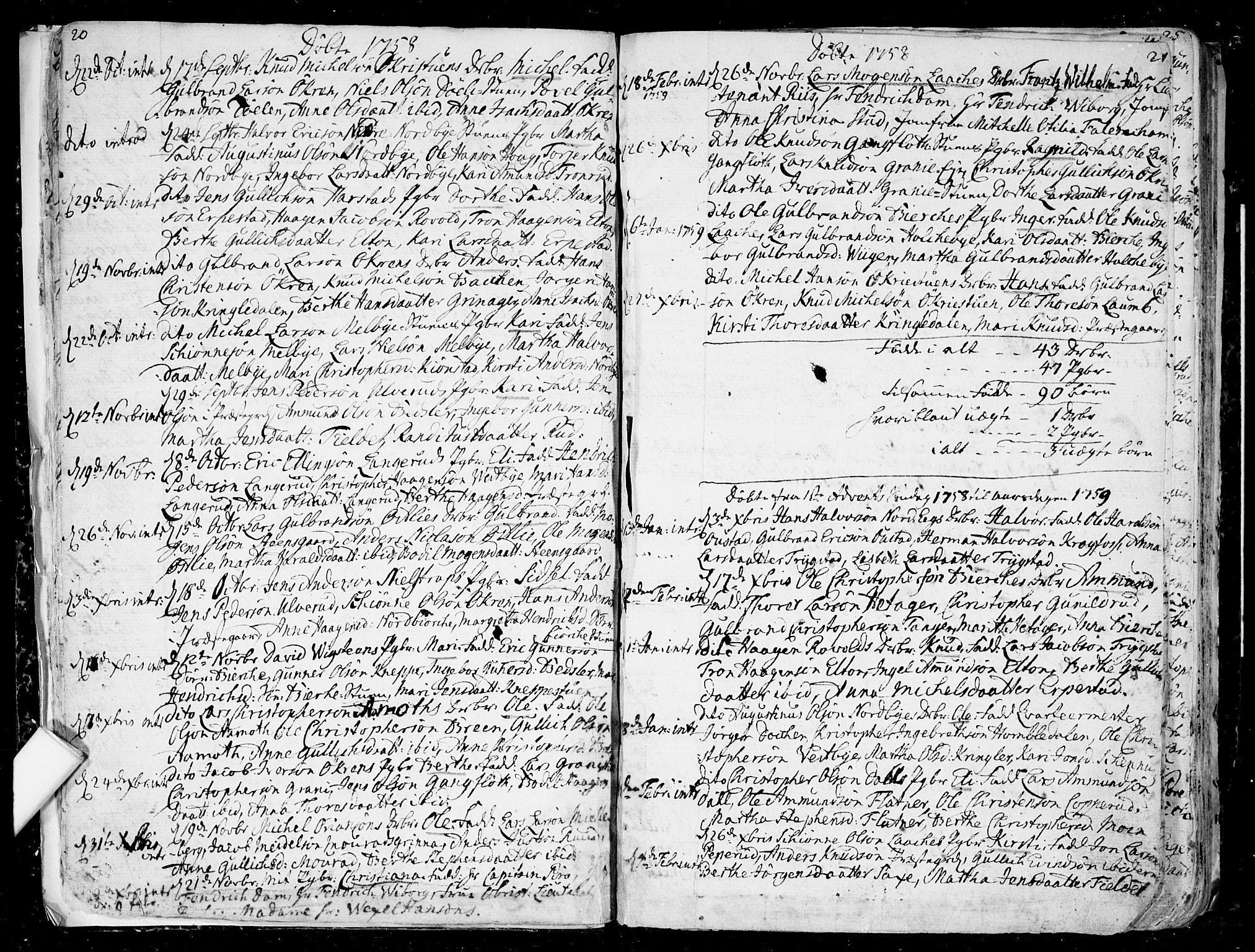 Nannestad prestekontor Kirkebøker, SAO/A-10414a/F/Fa/L0007: Parish register (official) no. I 7, 1754-1791, p. 20-21